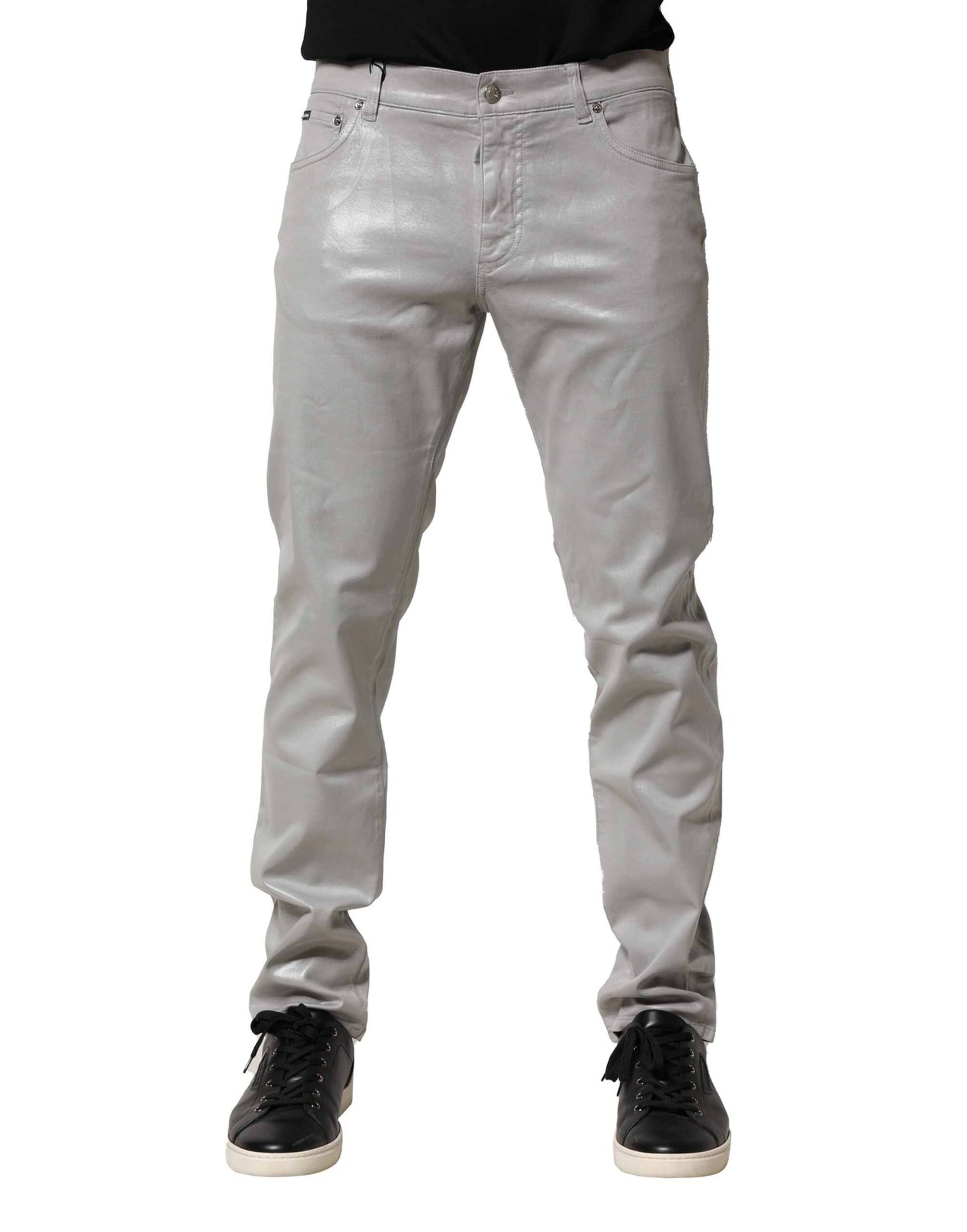 Silver Cotton Stretch Slim Denim Jeans