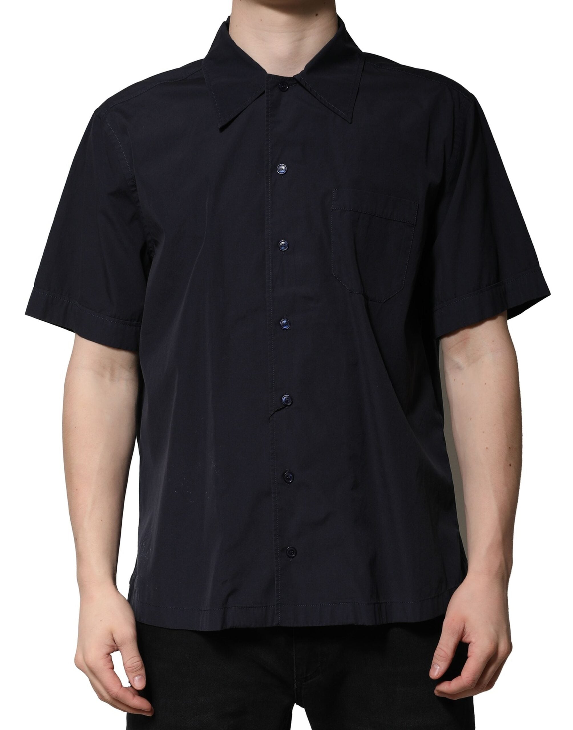 Dark Blue Cotton Short Sleeves Casual Shirt