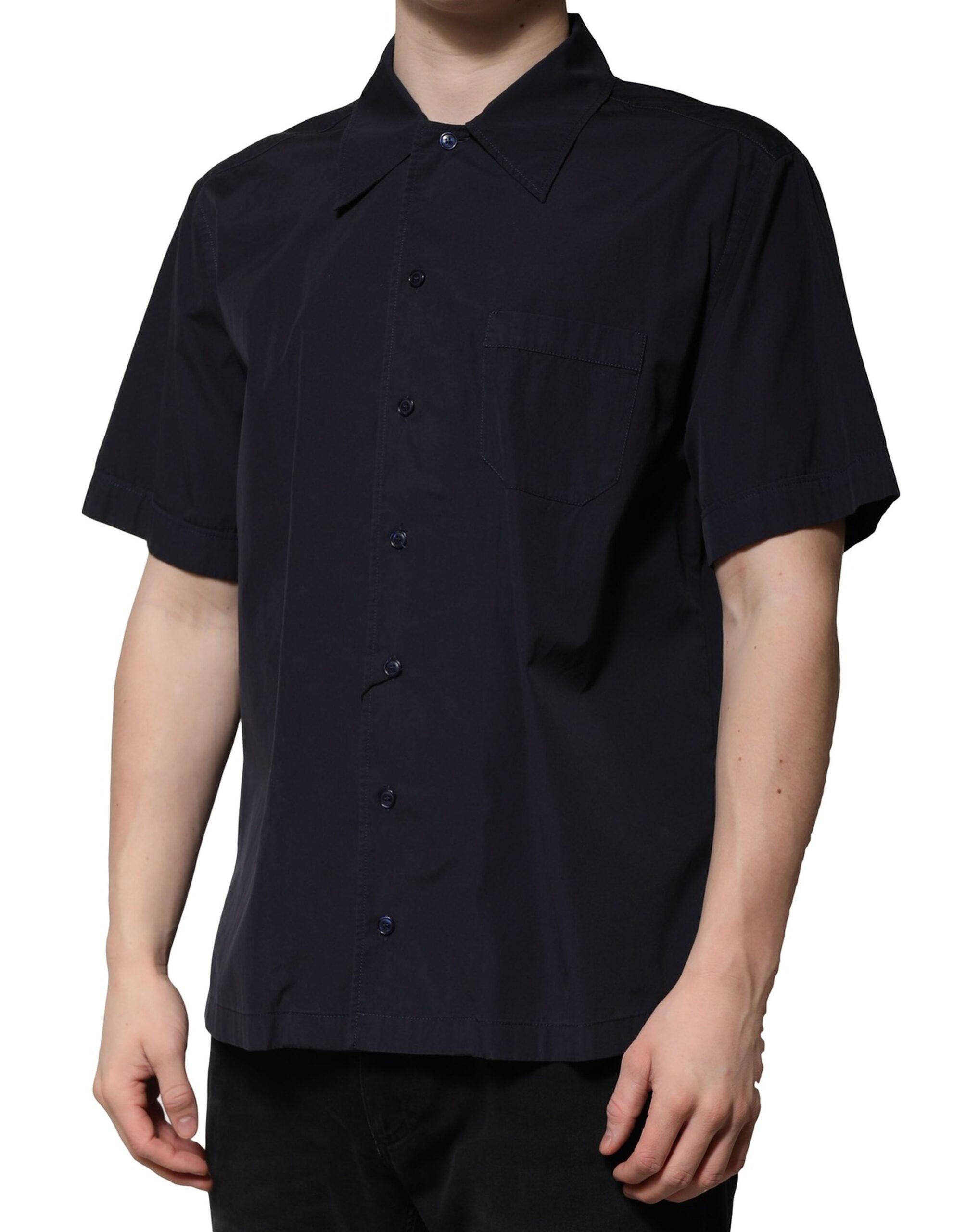 Dark Blue Cotton Short Sleeves Casual Shirt