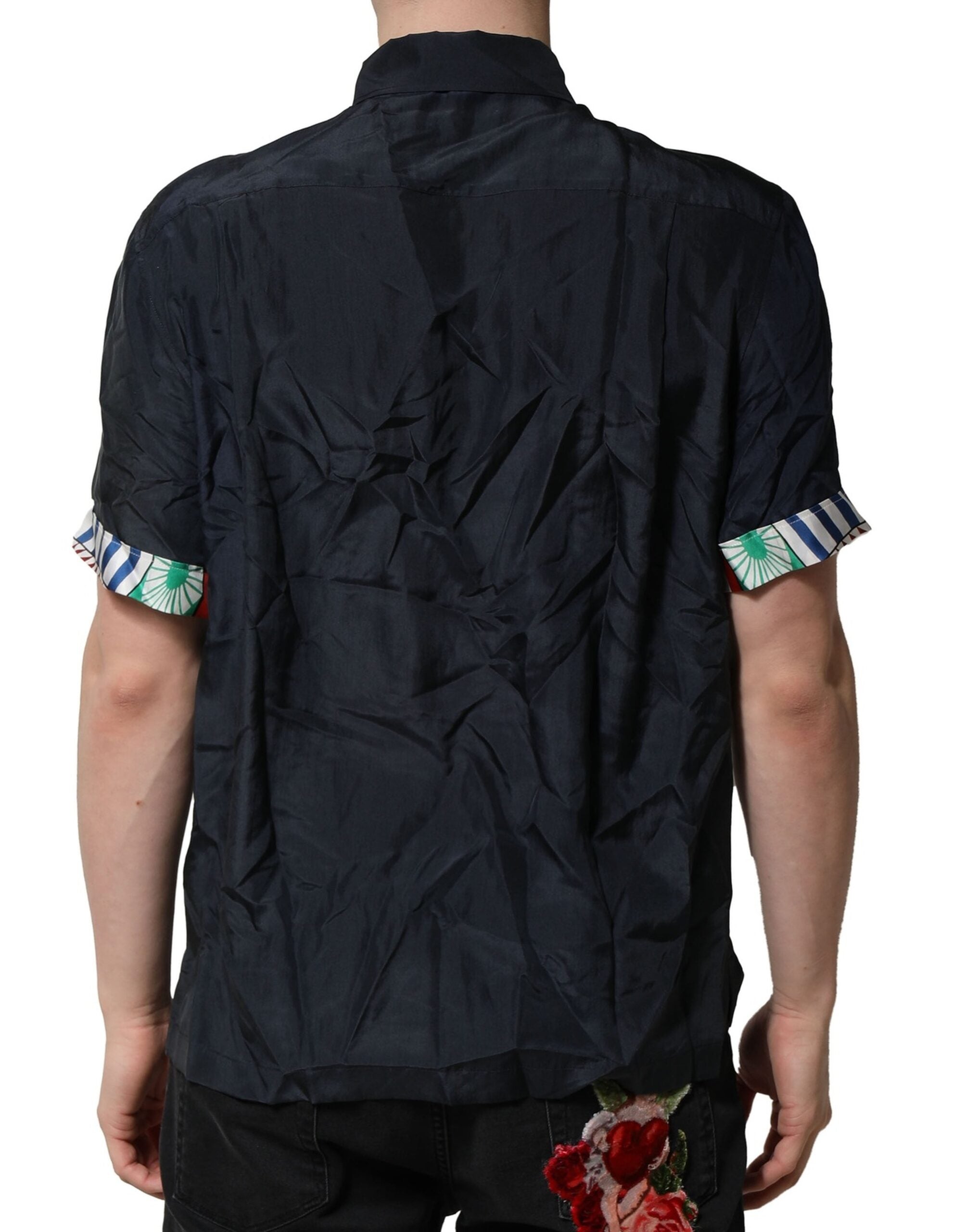 Black Silk Short Sleeves Men Casual Shirt