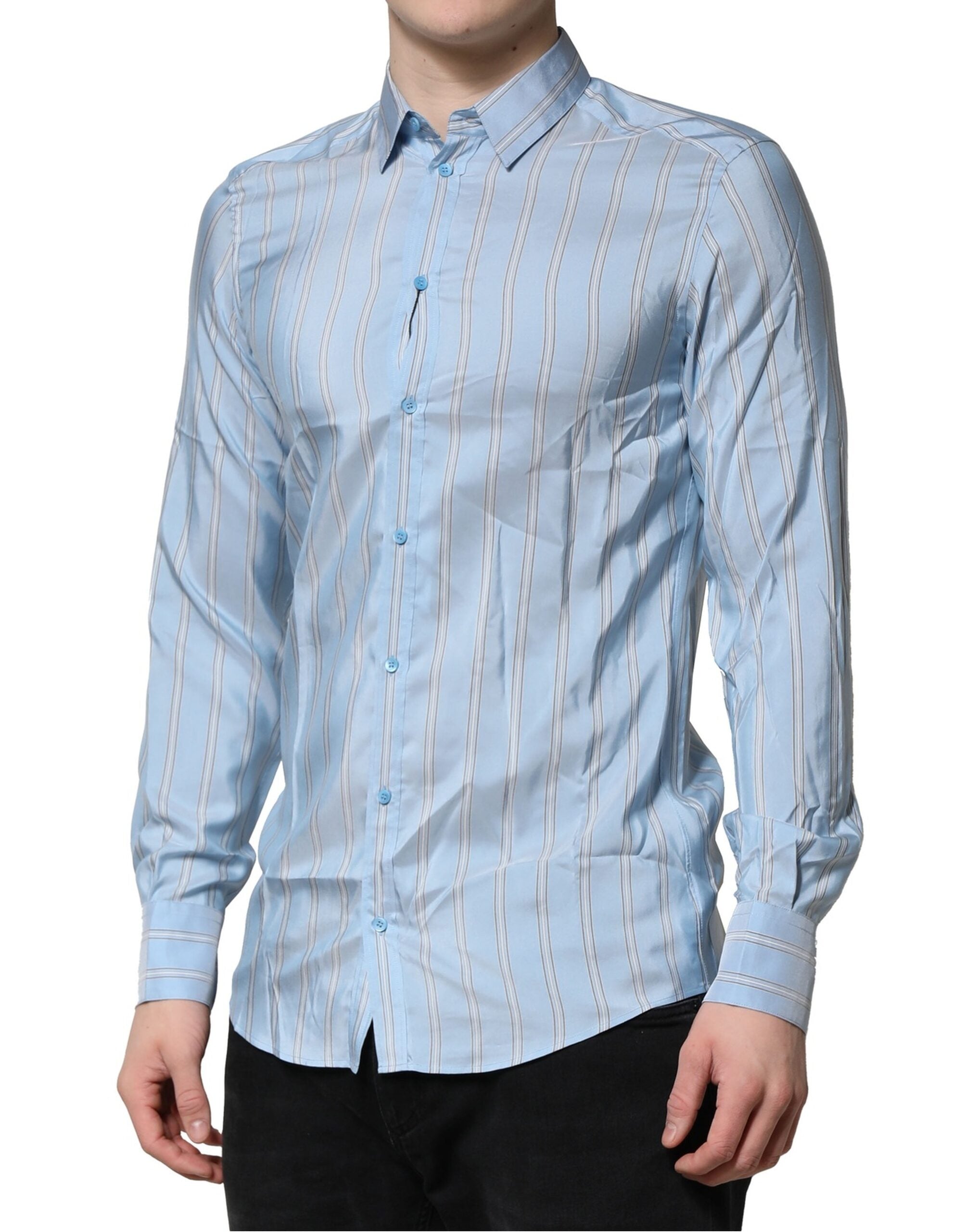 Light Blue MARTINI Striped Formal Dress Shirt