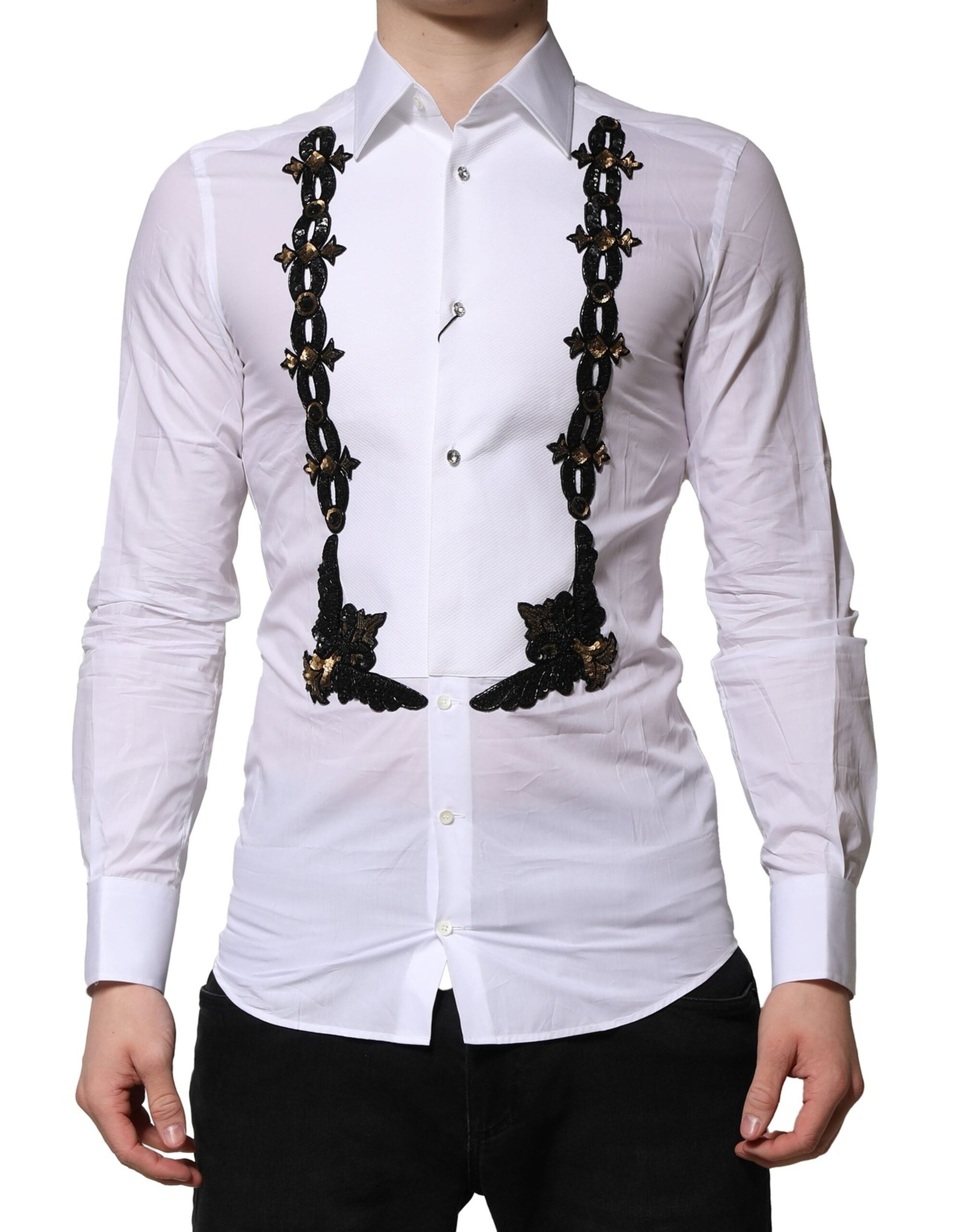 White GOLD Embellished Formal Men Dress Shirt