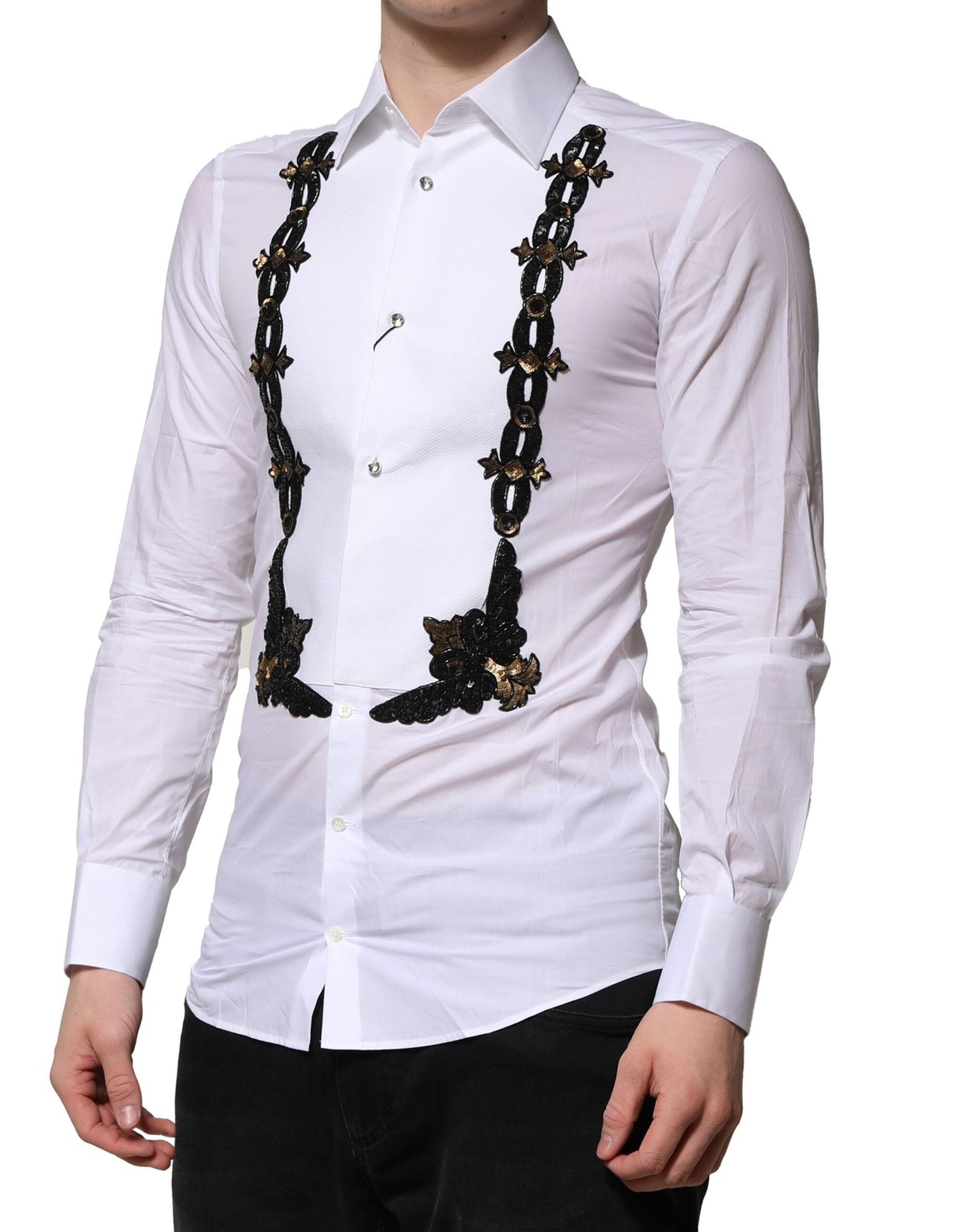 White GOLD Embellished Formal Men Dress Shirt