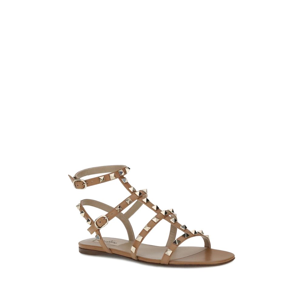 Beige Calf Leather Bos Taurus Flat Sandals