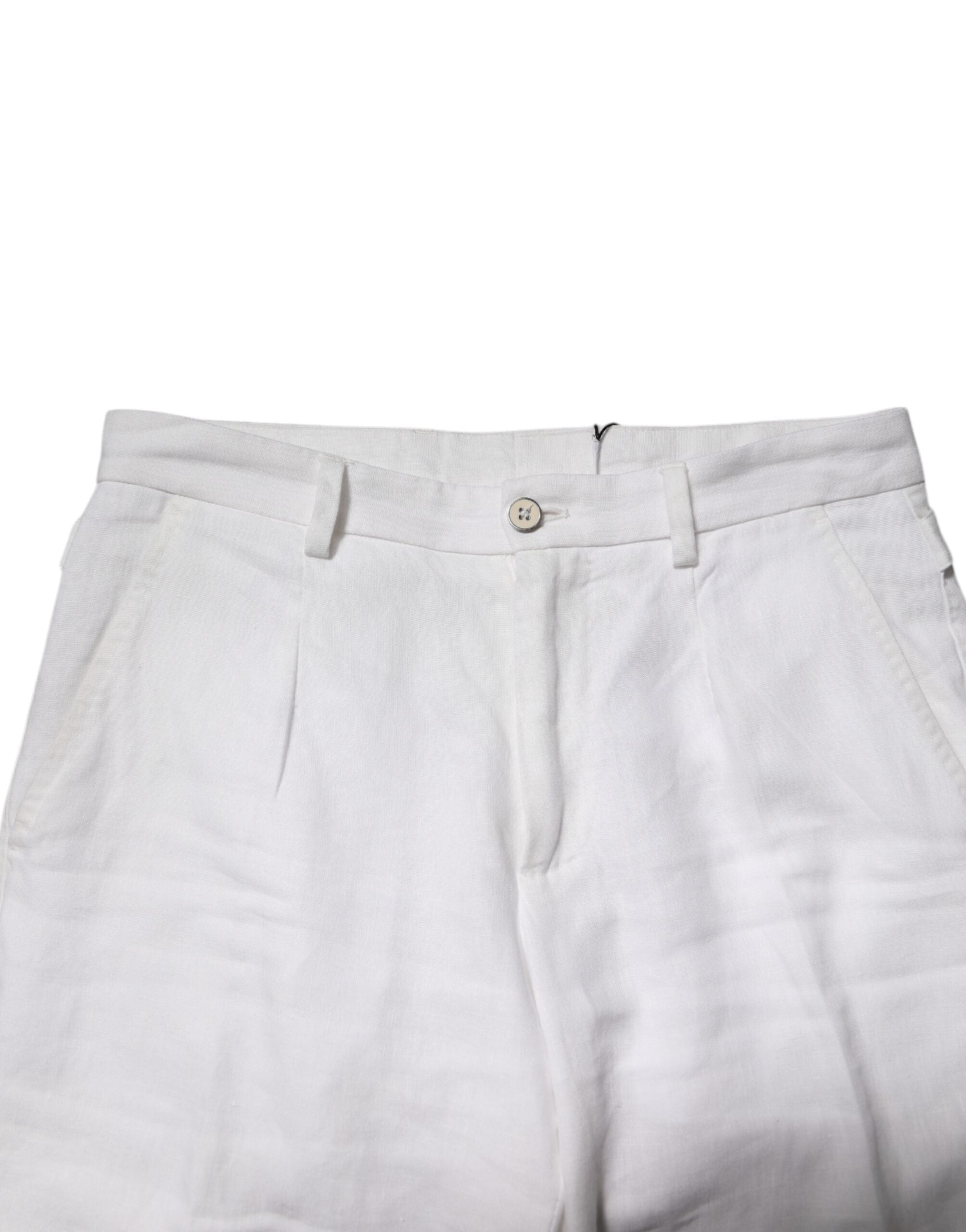 White Linen Mid Waist Cropped Pants