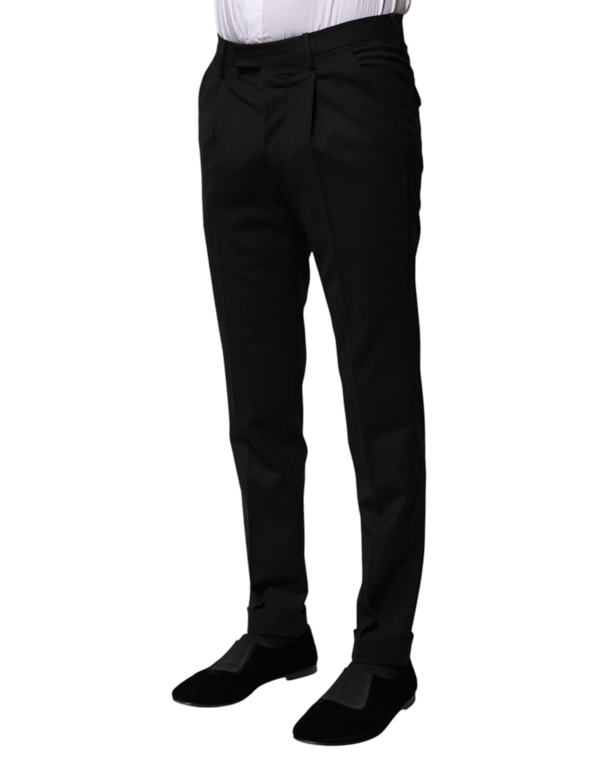 Black Solid Formal Tapered Men Dress Pants