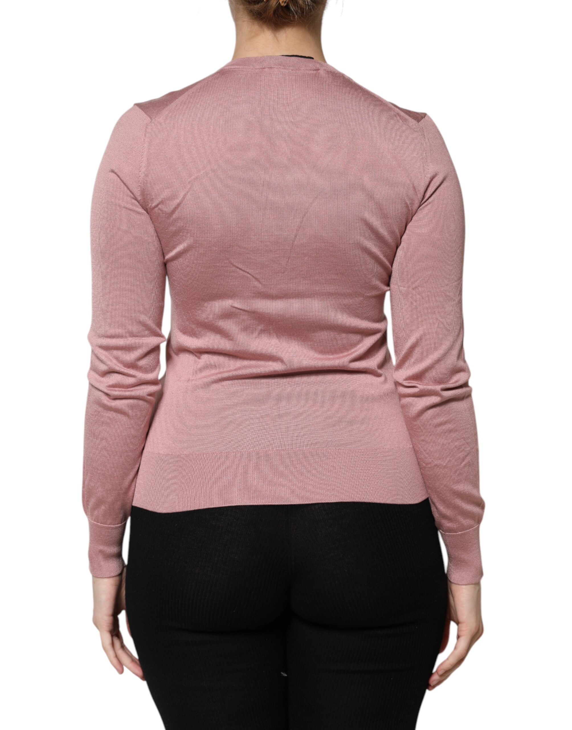 Pink Silk Knit Button Down Cardigan Sweater