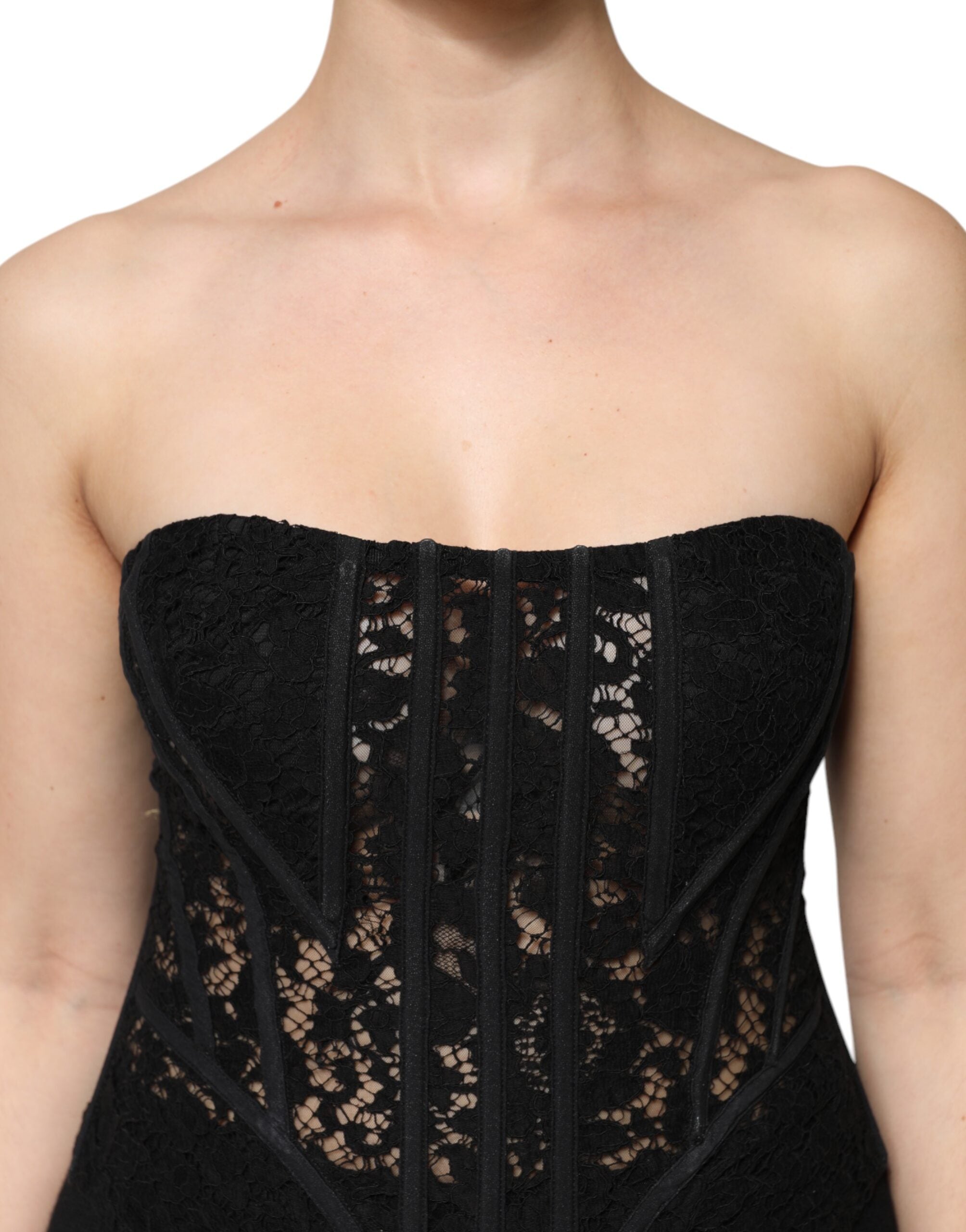 Black Cotton Floral Lace Corset Bustier Top
