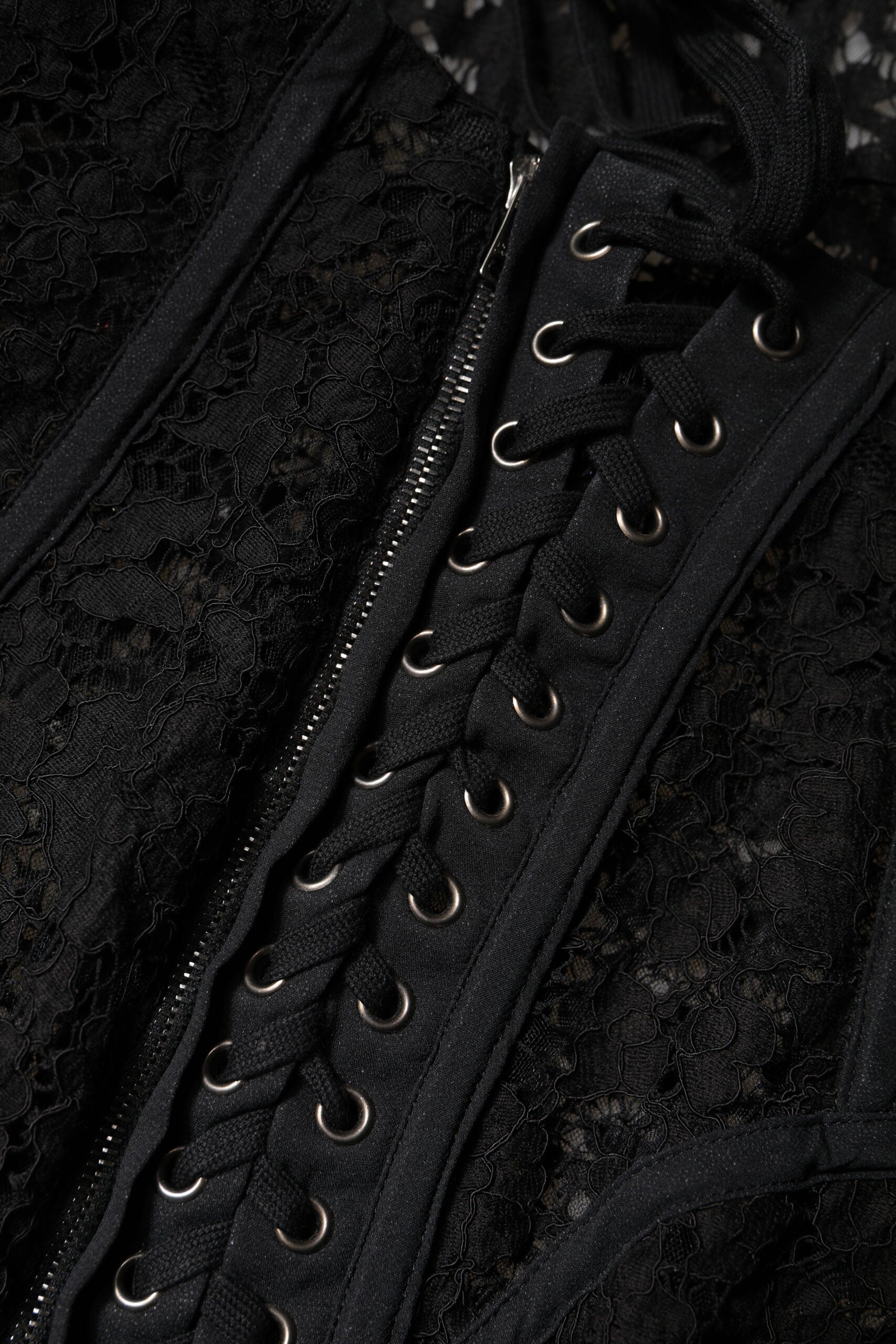 Black Cotton Floral Lace Corset Bustier Top