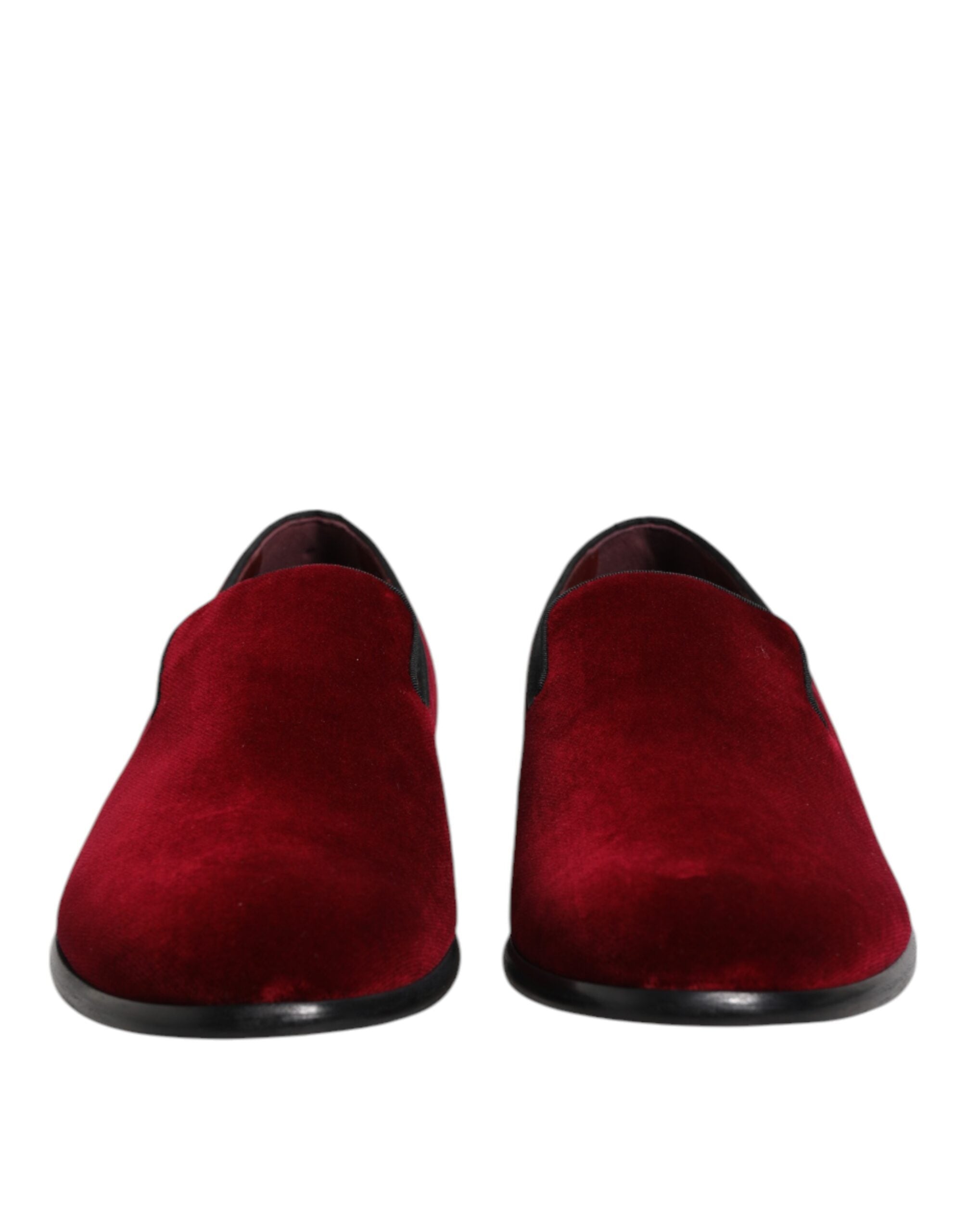 Red Cotton Velvet Slip On Loafers Formal Shoes