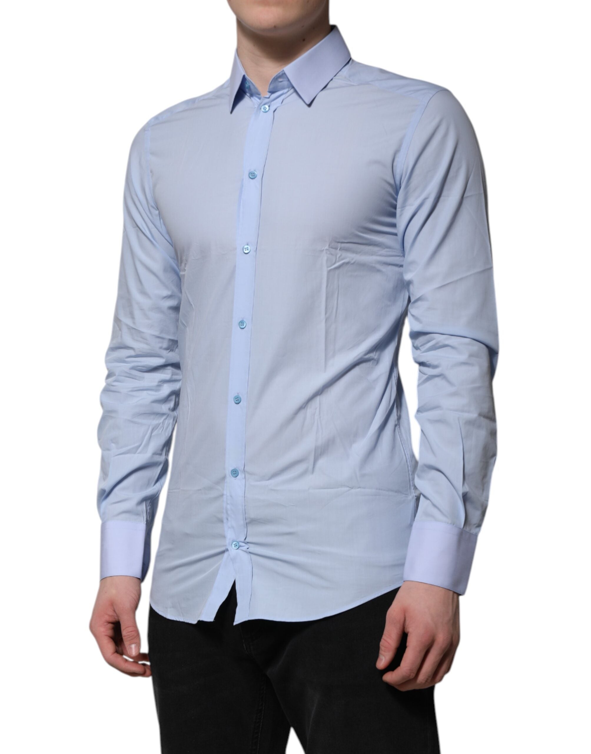 Blue Cotton GOLD Long Sleeves Men Dress Shirt