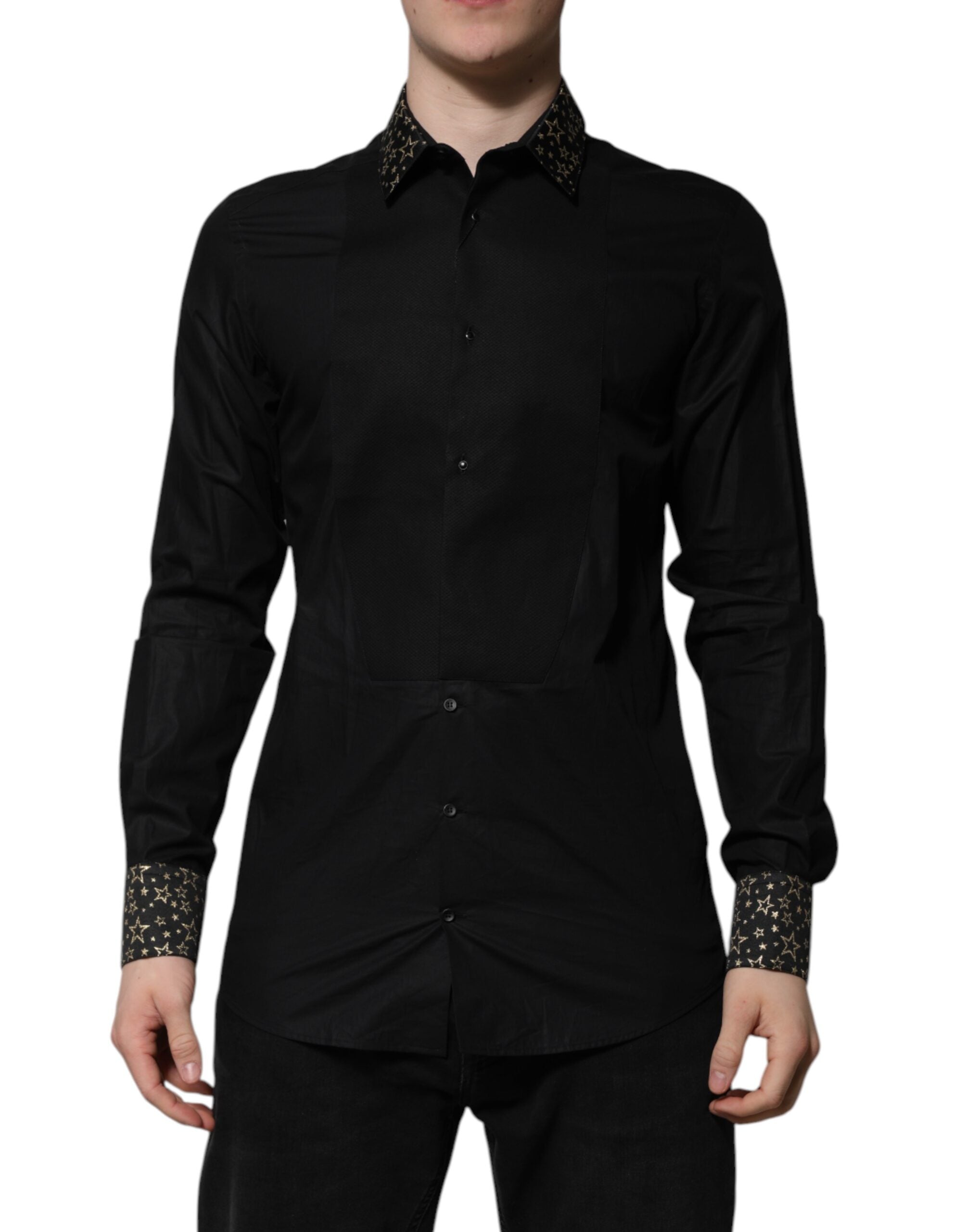 Black Cotton GOLD Long Sleeves Dress Shirt