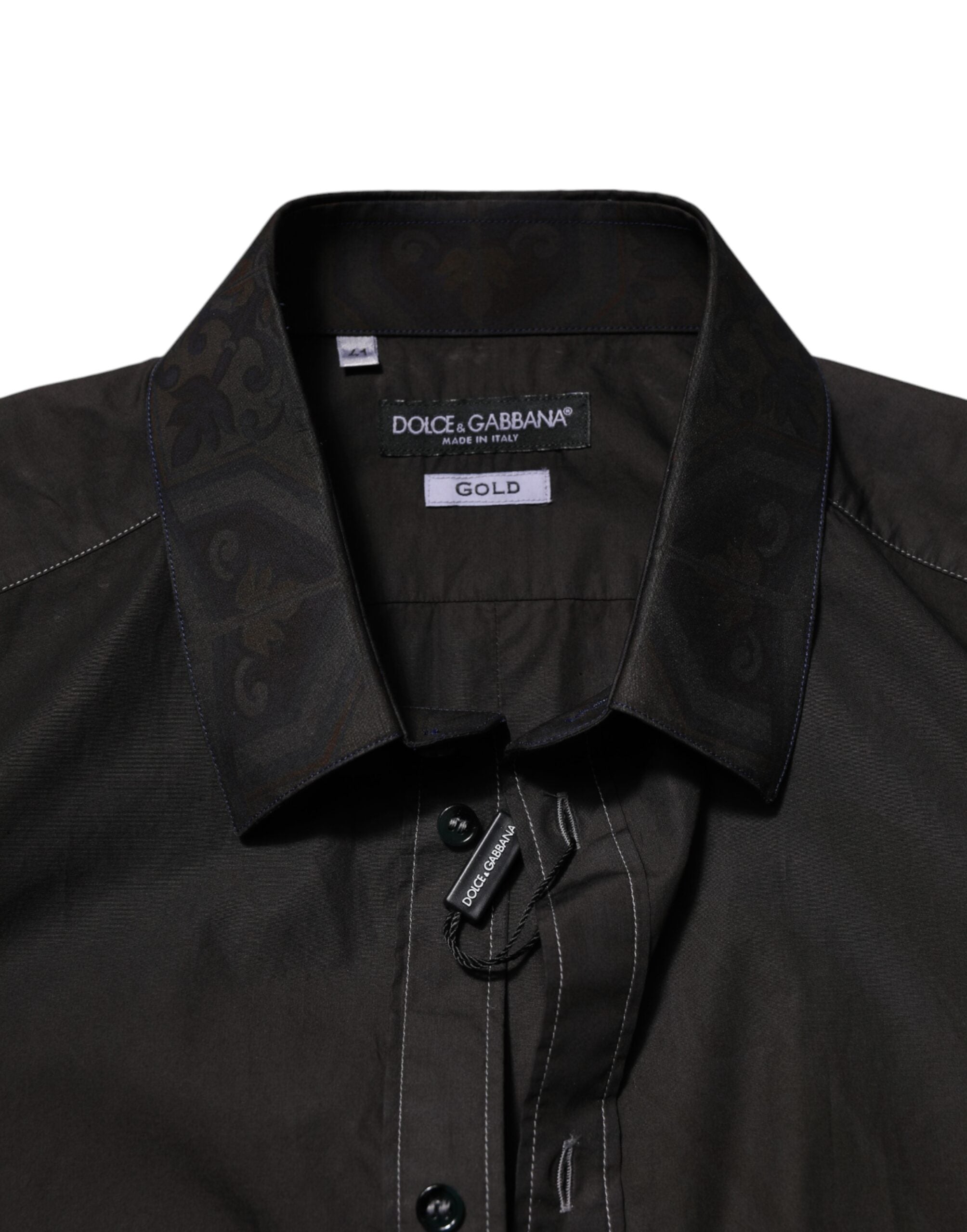 Black Cotton Jacquard GOLD Collar Dress Shirt