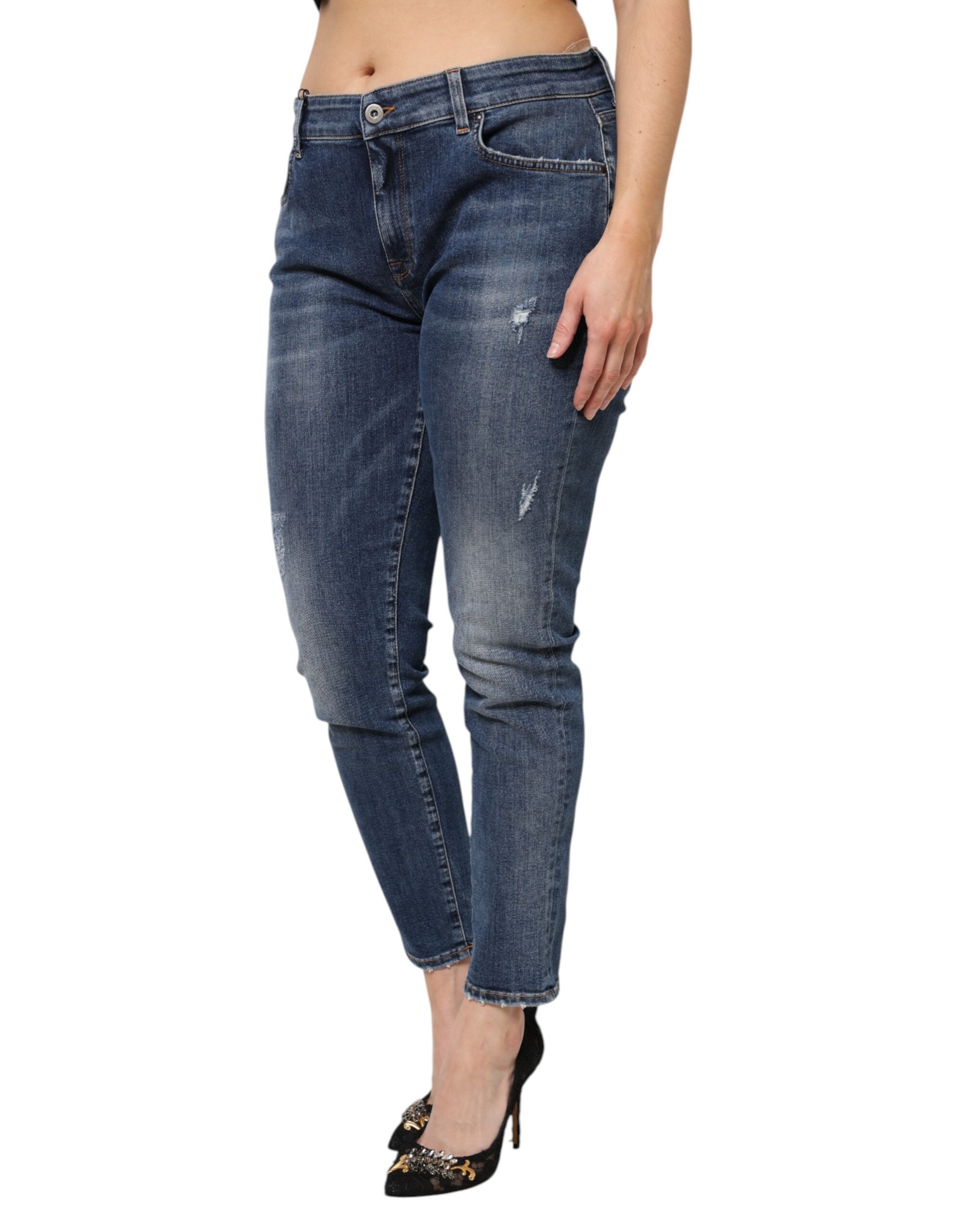 Blue Washed Cotton Low Waist Denim Jeans
