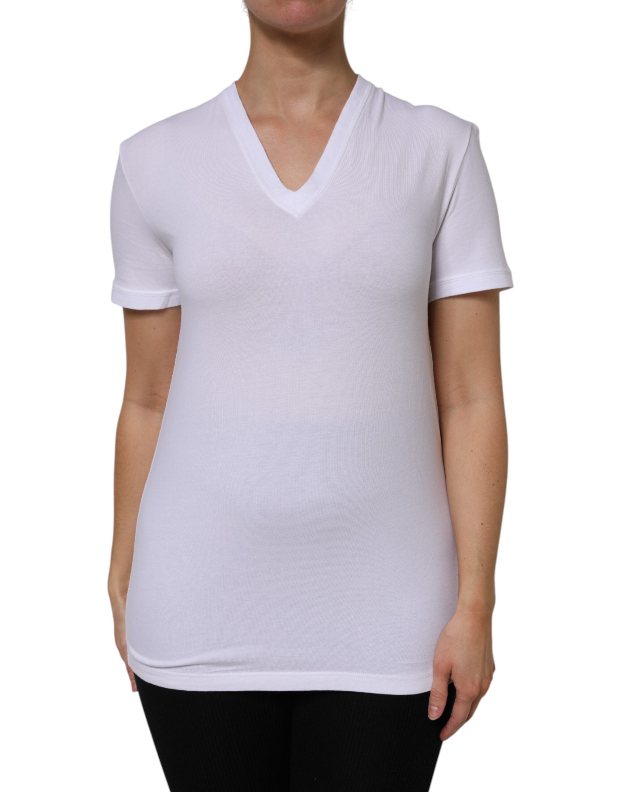 White Cotton Short Sleeves V-Neck Top T-shirt