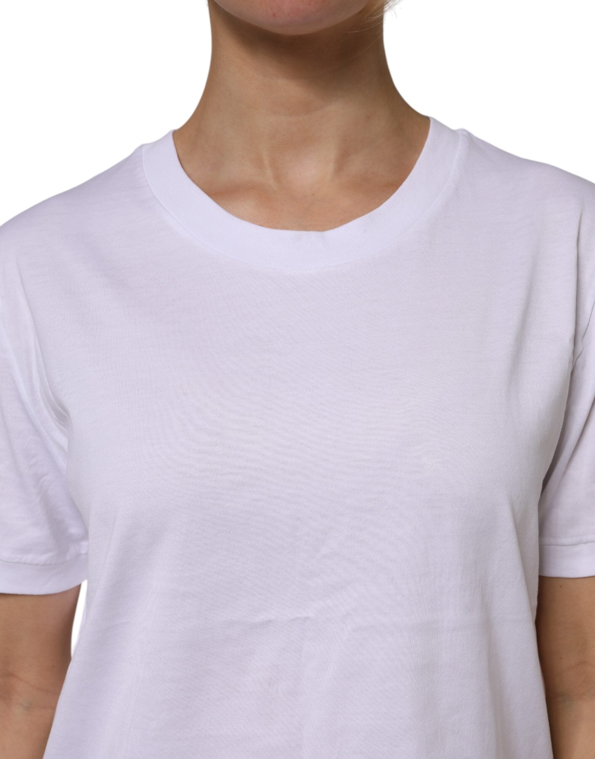 White Cotton Short Sleeve Round Neck T-shirt