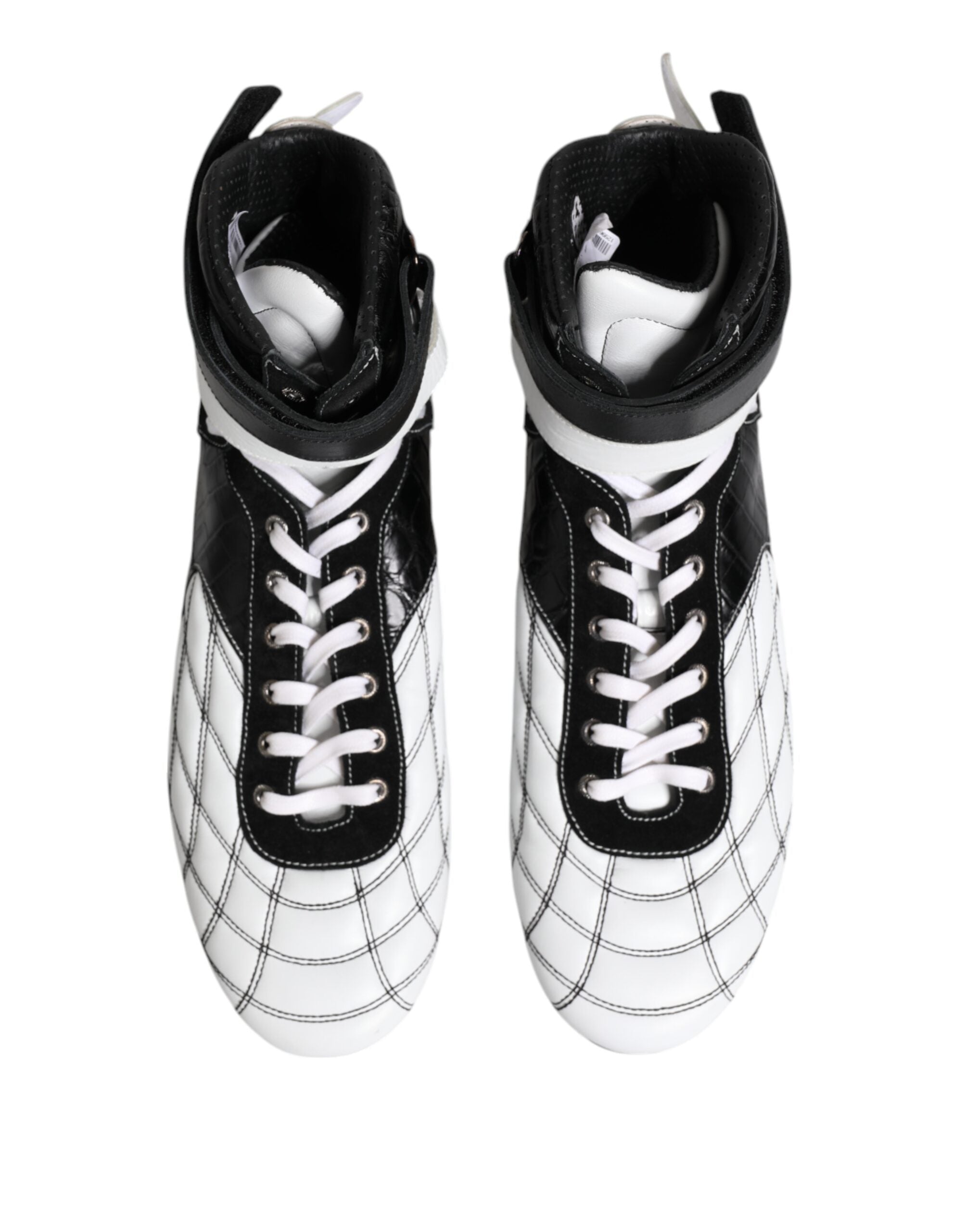 Black White Leather High Top Sneakers Shoes