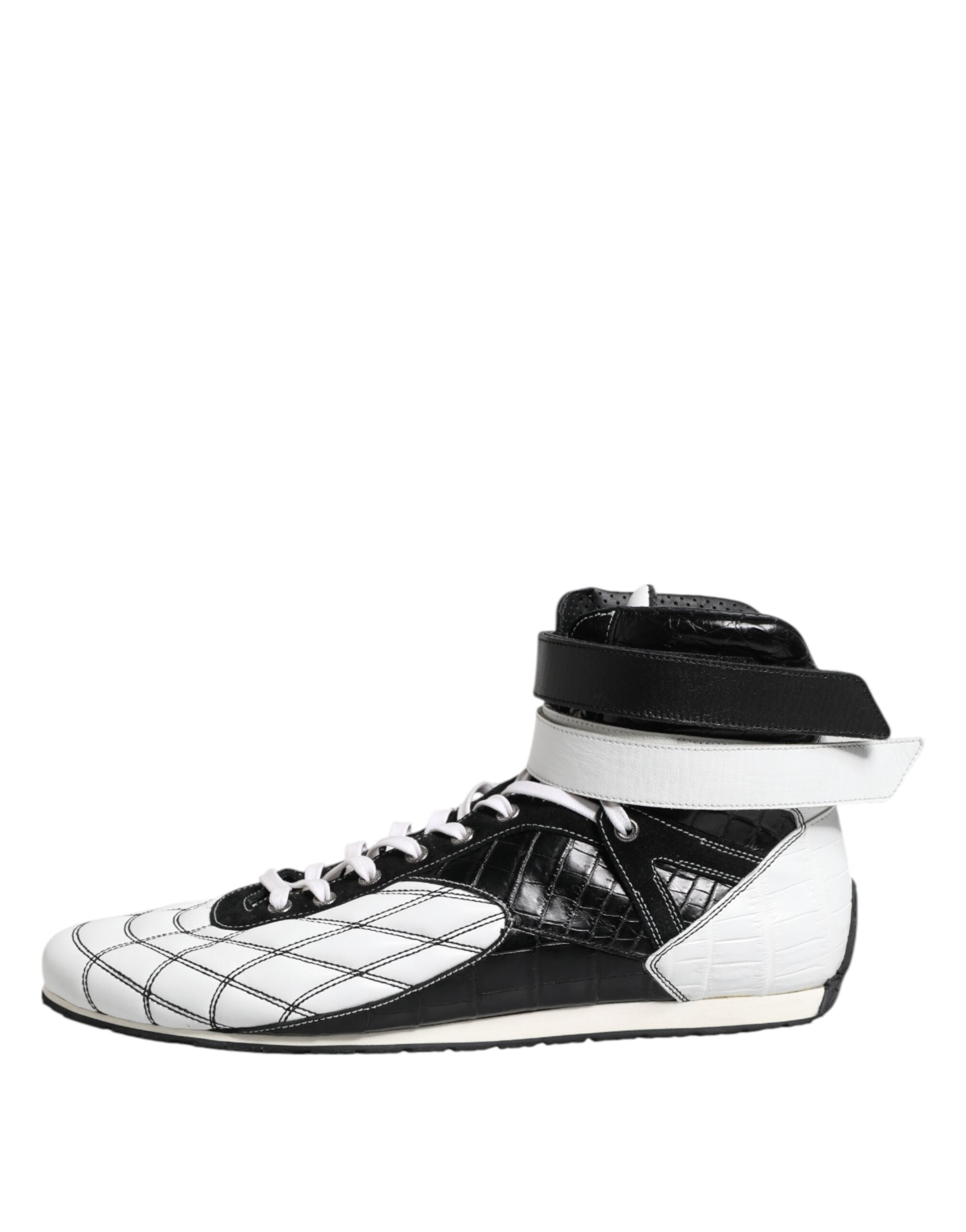 Black White Leather High Top Sneakers Shoes