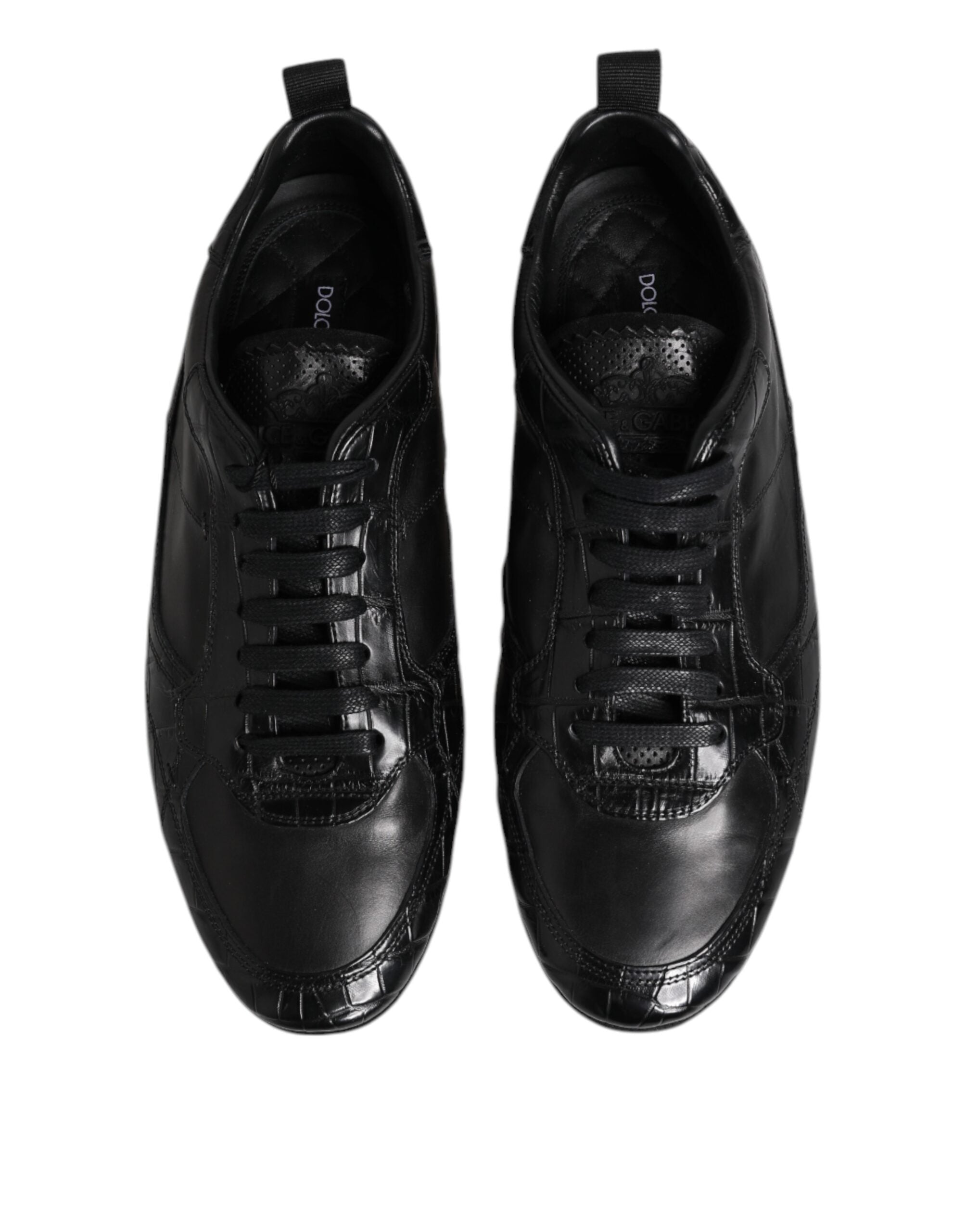 Black Exotic Leather Low Top Sneakers Shoes