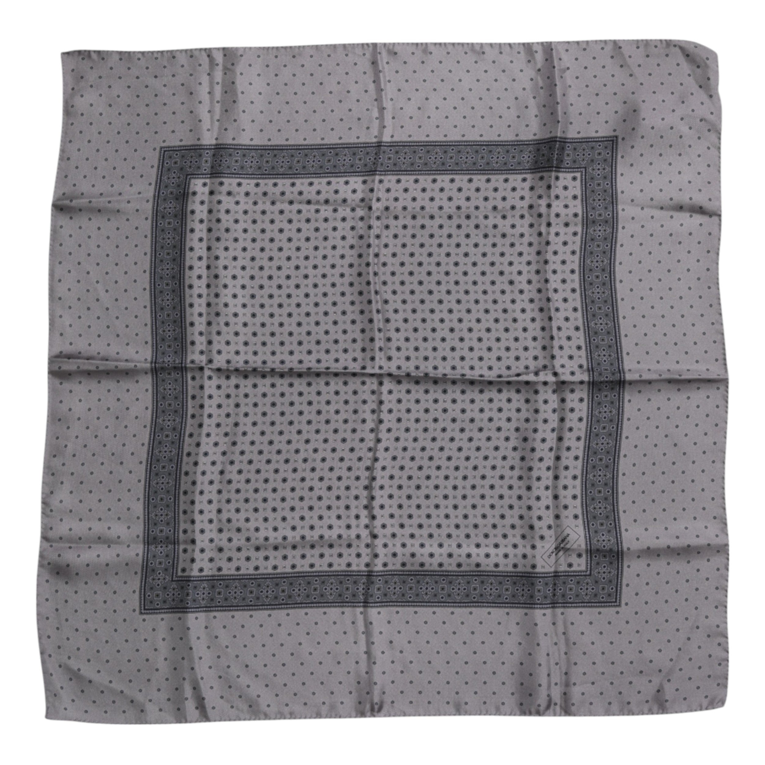 Gray Polka Dot Silk Square Men Foulard Scarf