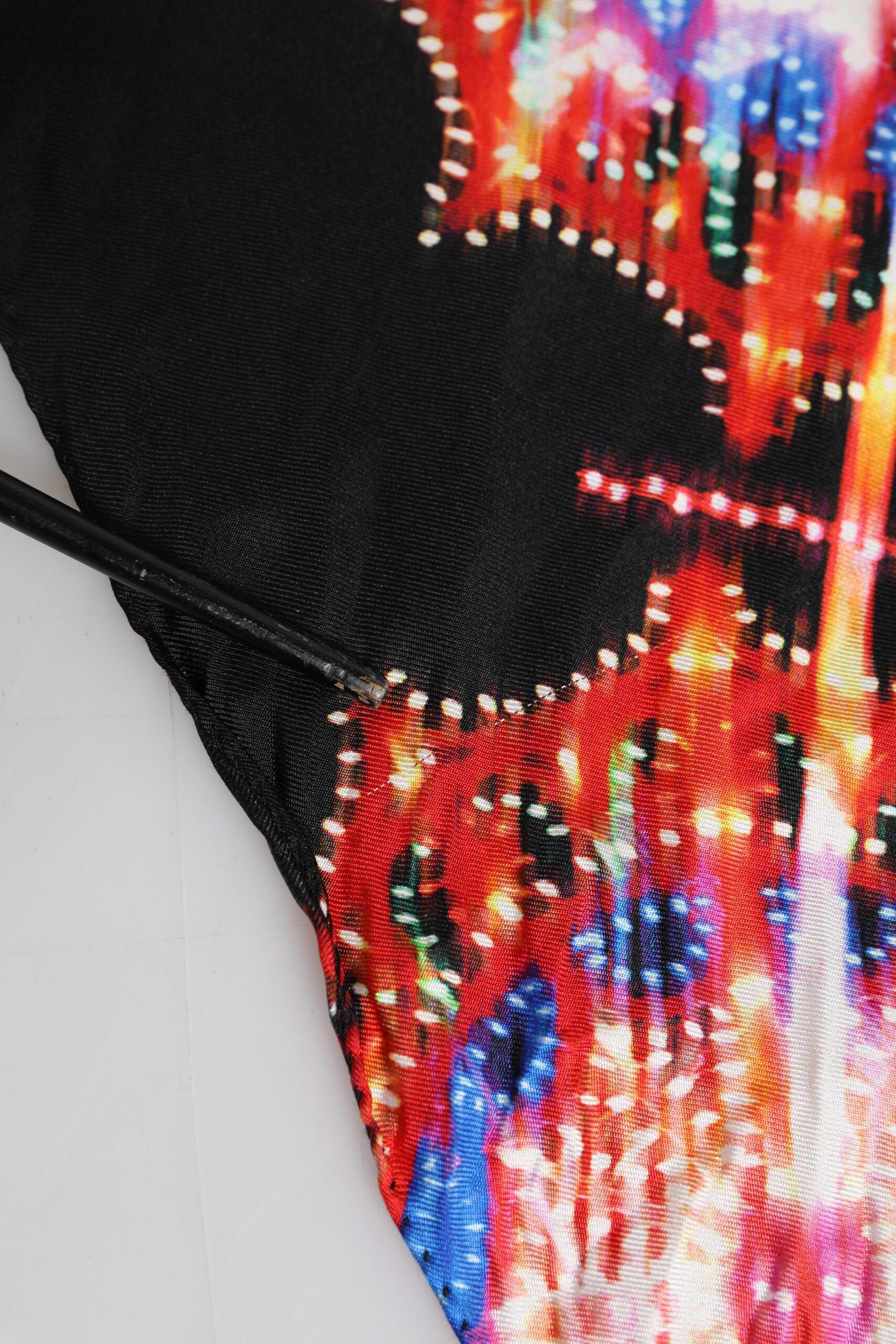 Black Multicolor Print Square Foulard Scarf