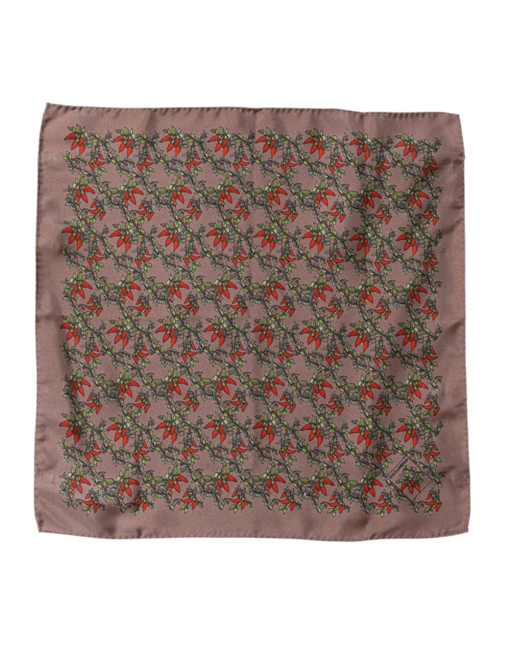 Brown Chili Print Silk Square Foulard Scarf