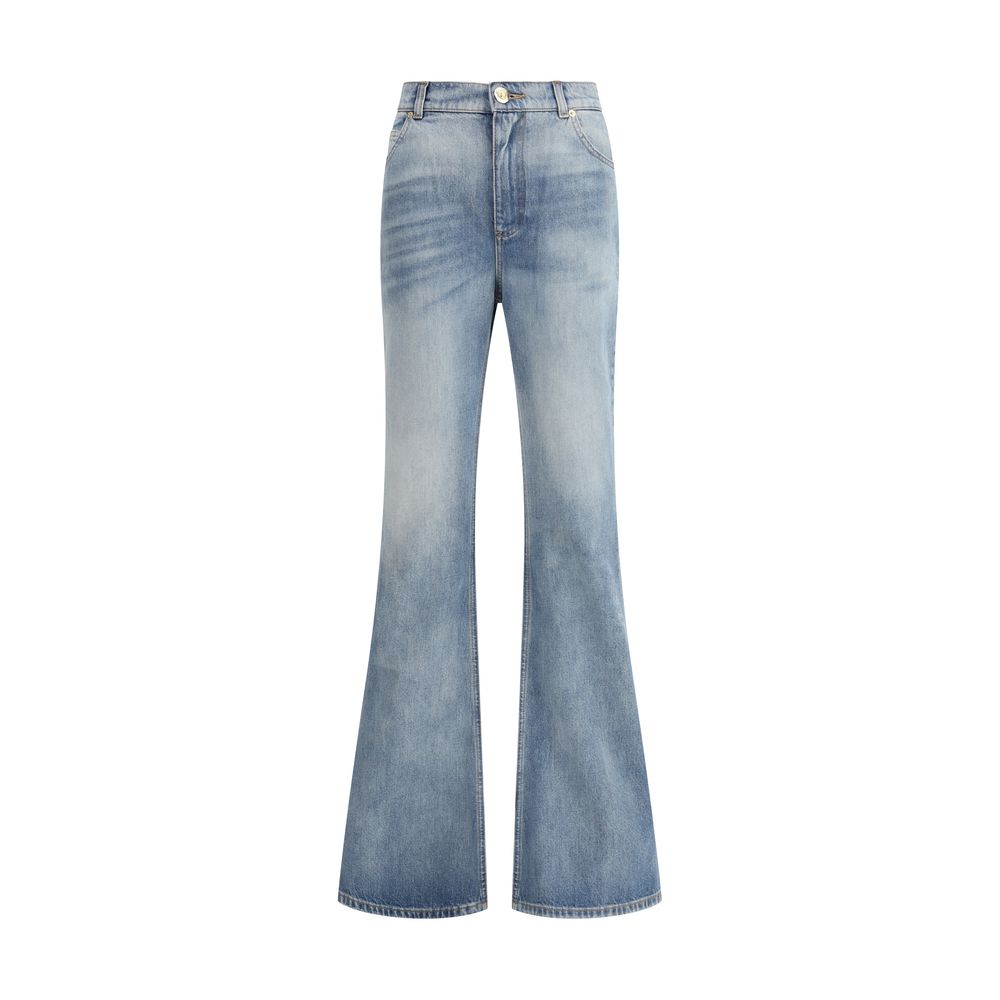 Blue Cotton Flared Jeans