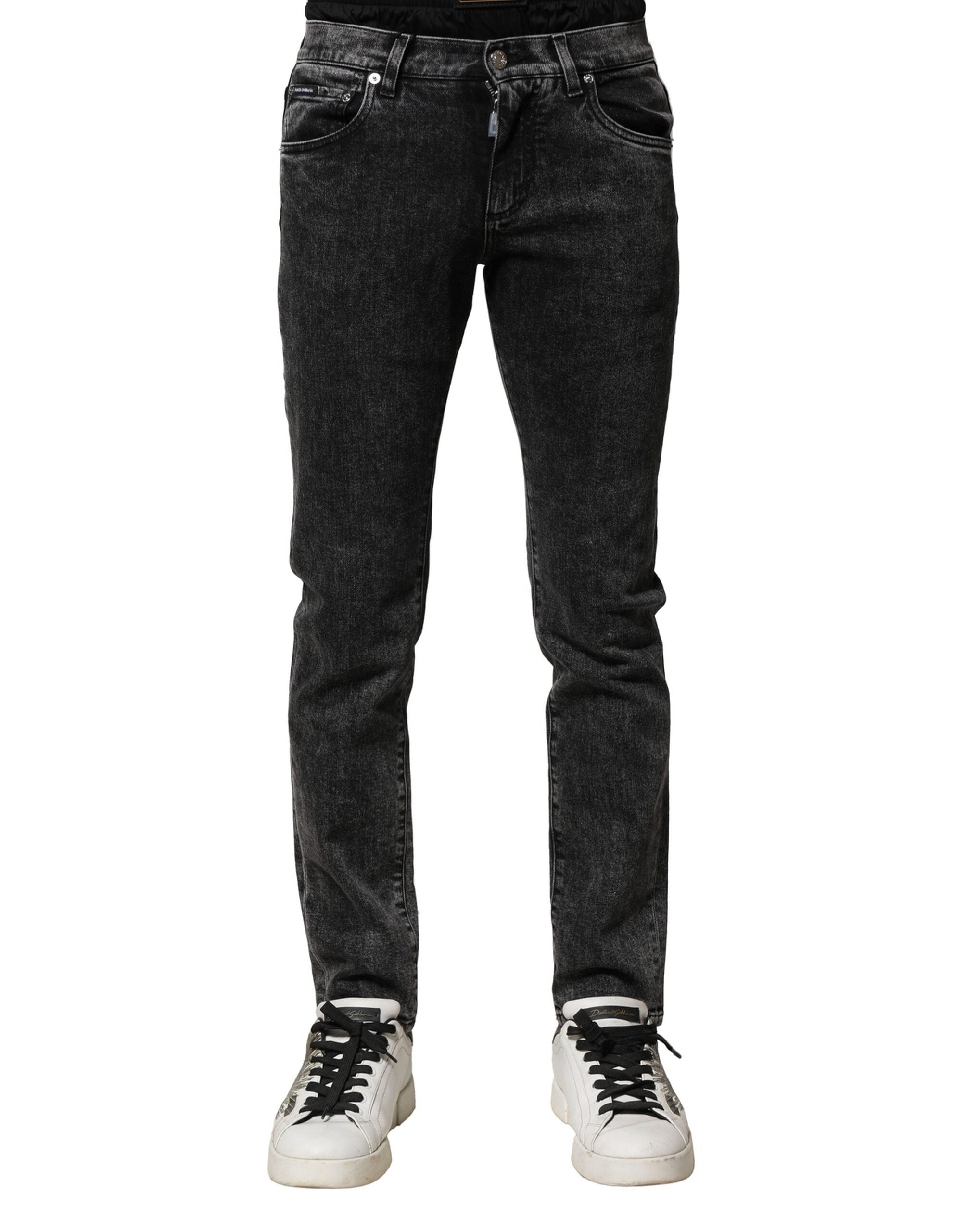 Black Washed Double Waistband Denim Jeans