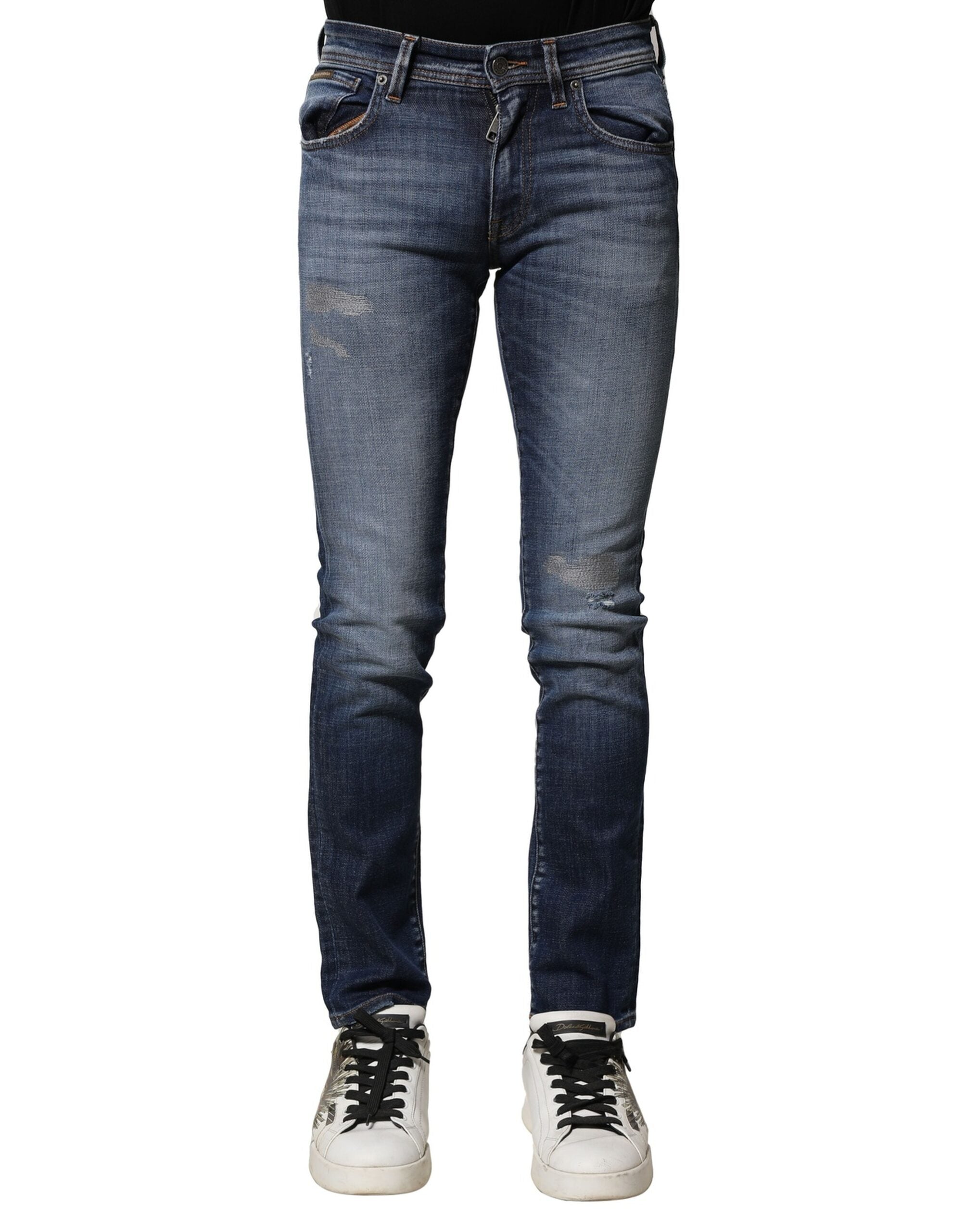 Blue Washed Cotton Slim Fit Men Denim Jeans