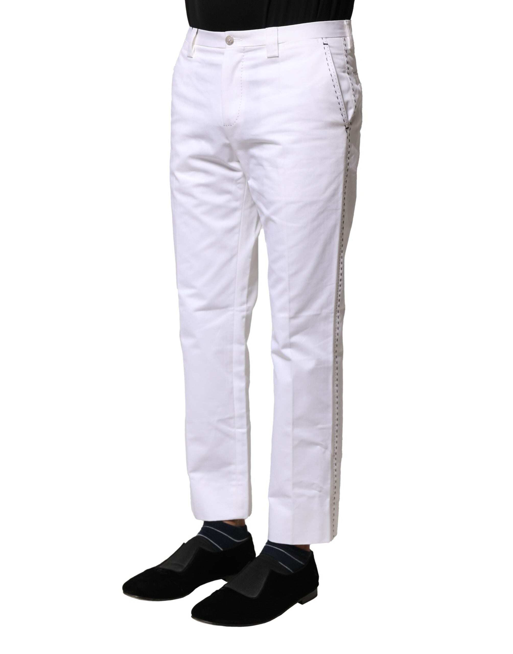 White Cotton Straight Logo Men Pants