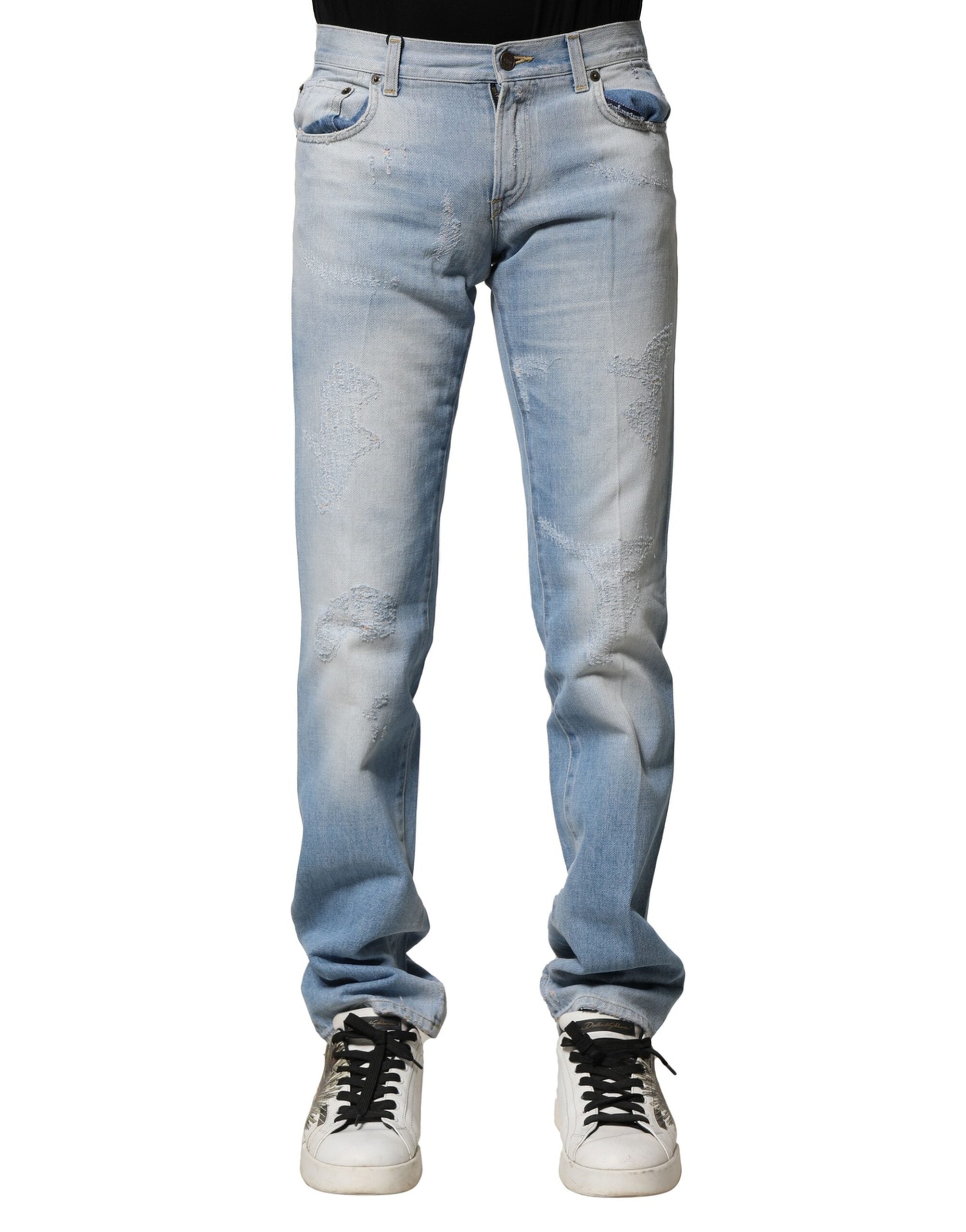 Light Blue Washed Straight Fit Denim Jeans
