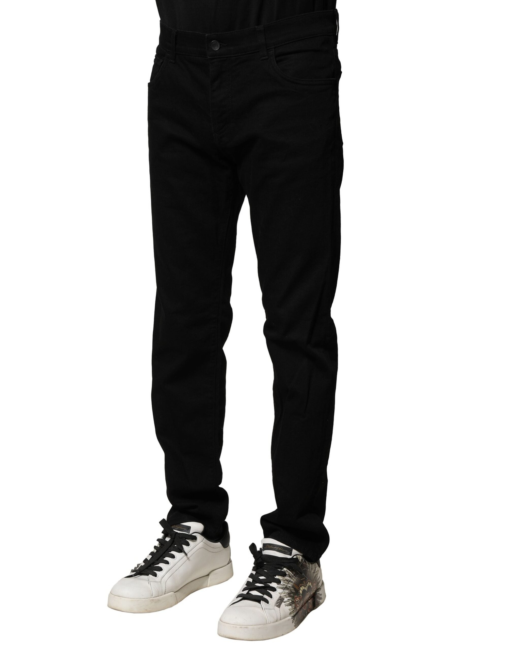 Black Cotton Tattered Slim Fit Men Denim Jeans