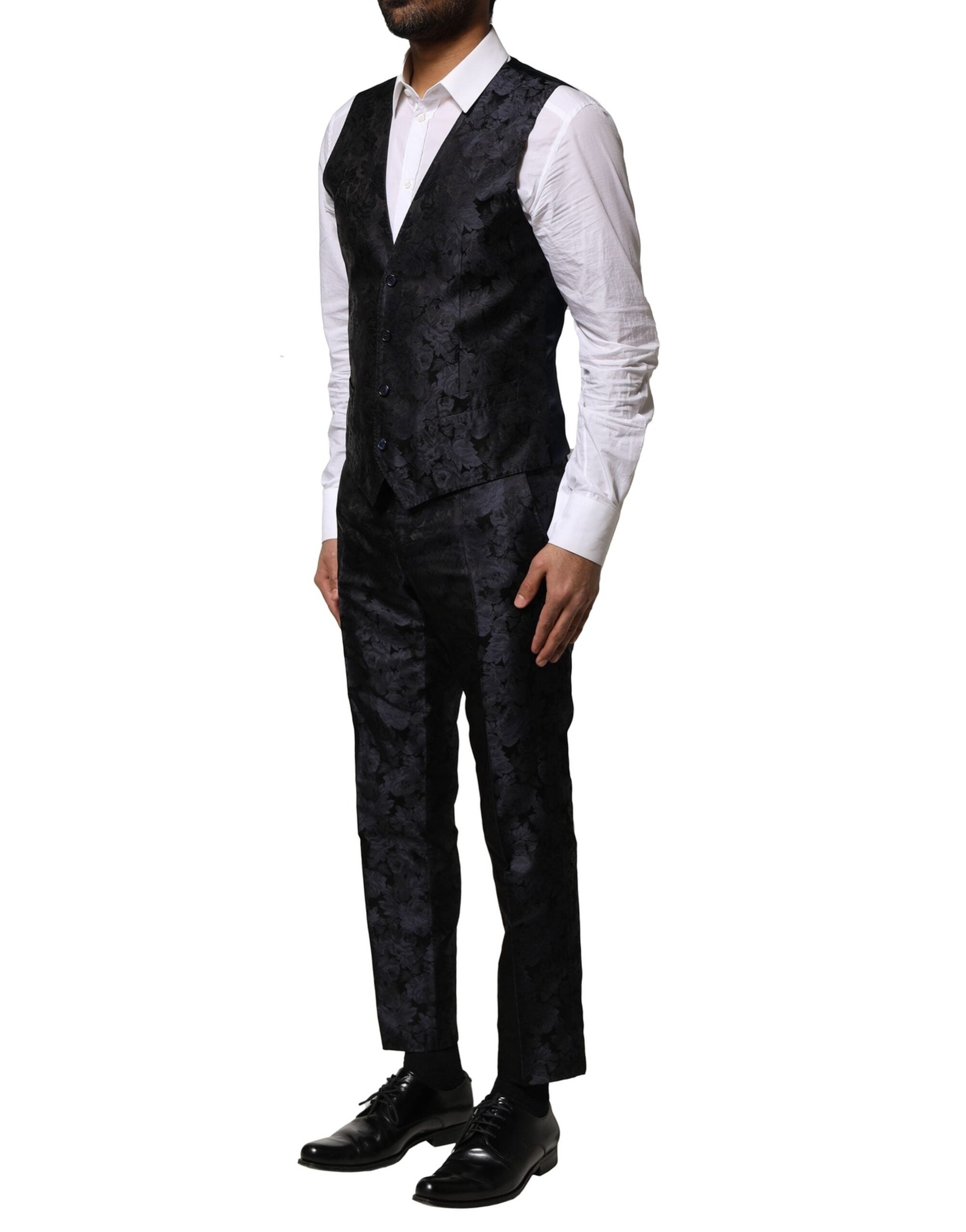Black Jacquard 3 Piece Single Breasted Suit