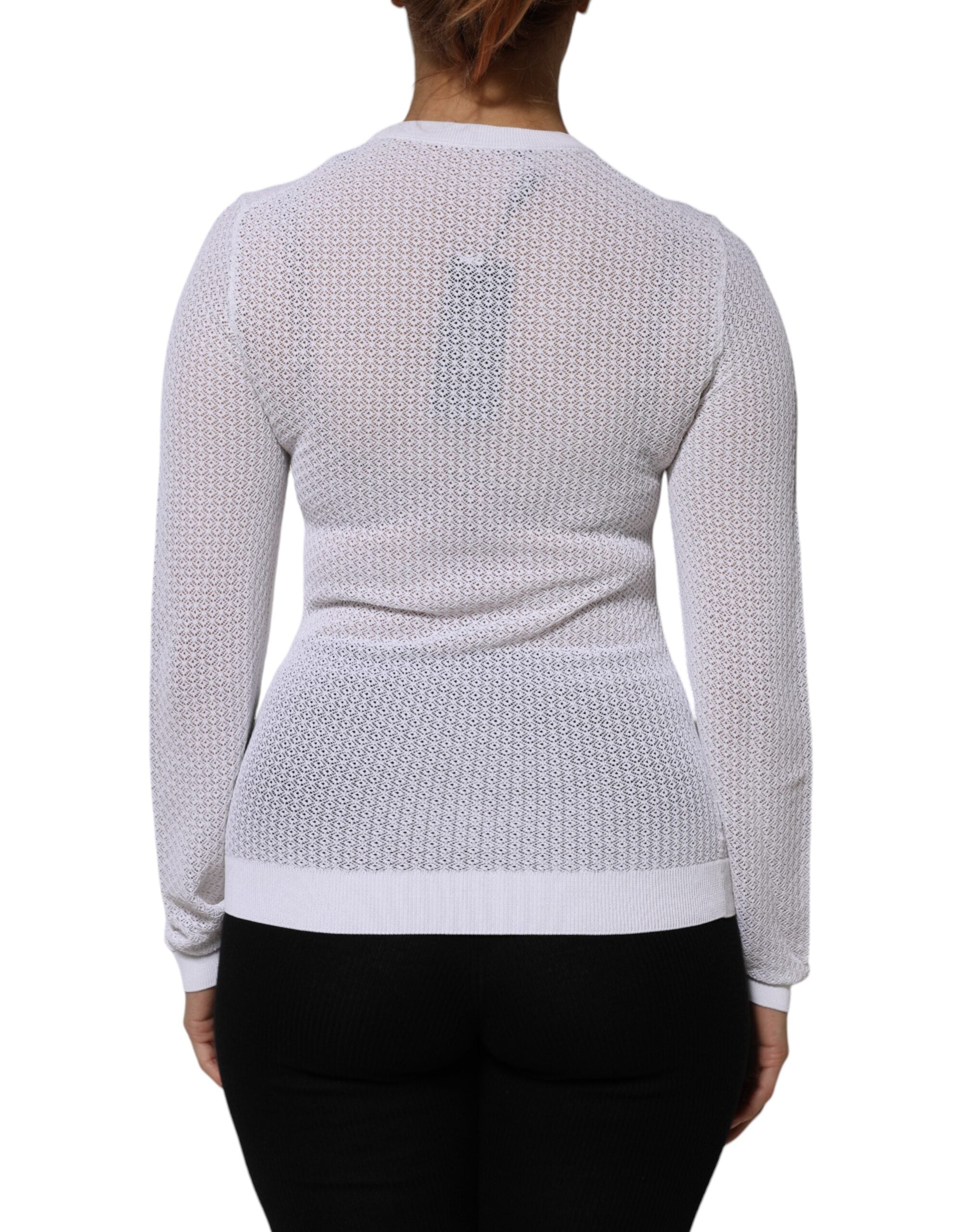 White Round Neck Long Sleeves Pullover Top
