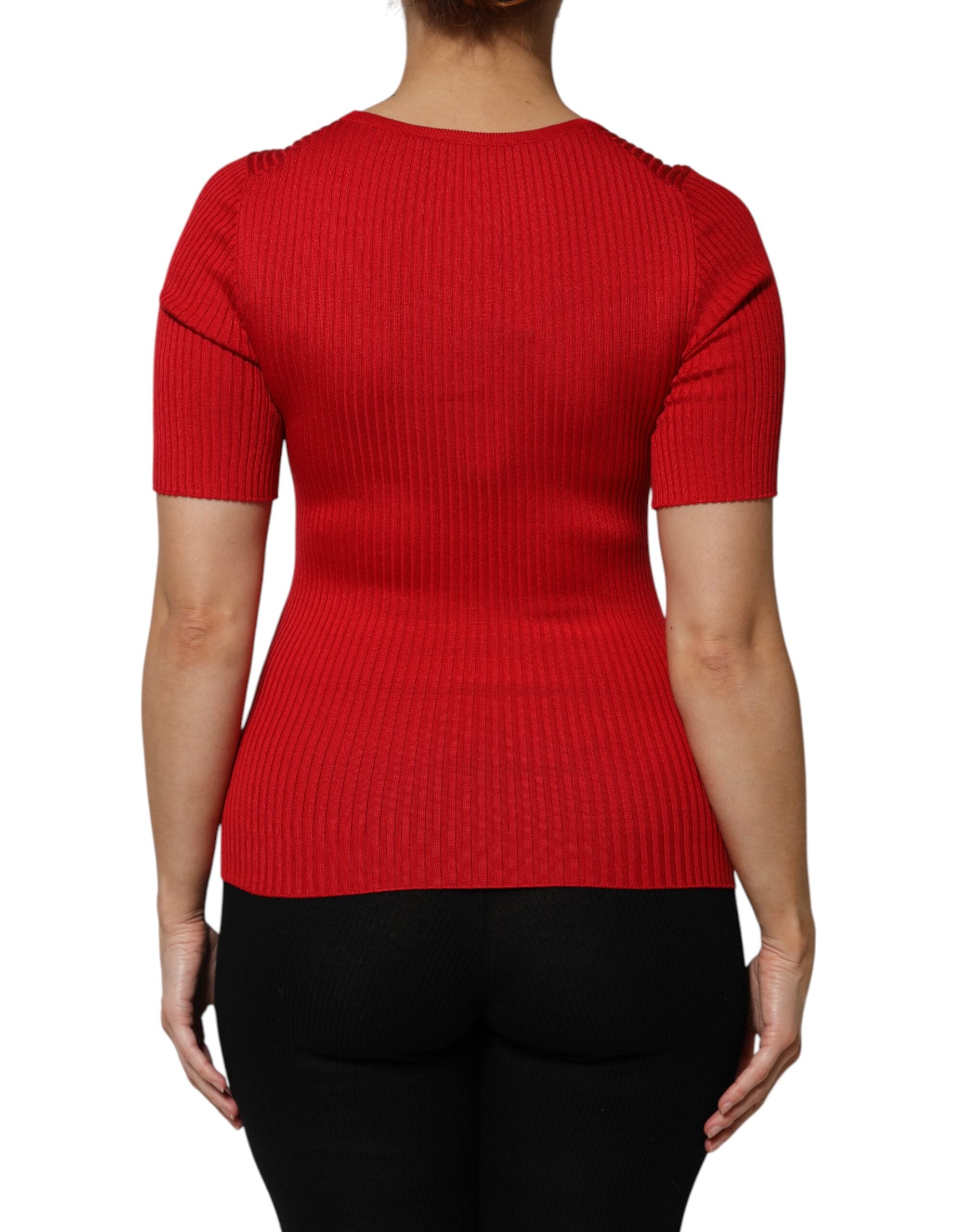 Red Round Neck Short Sleeves Pullover Top