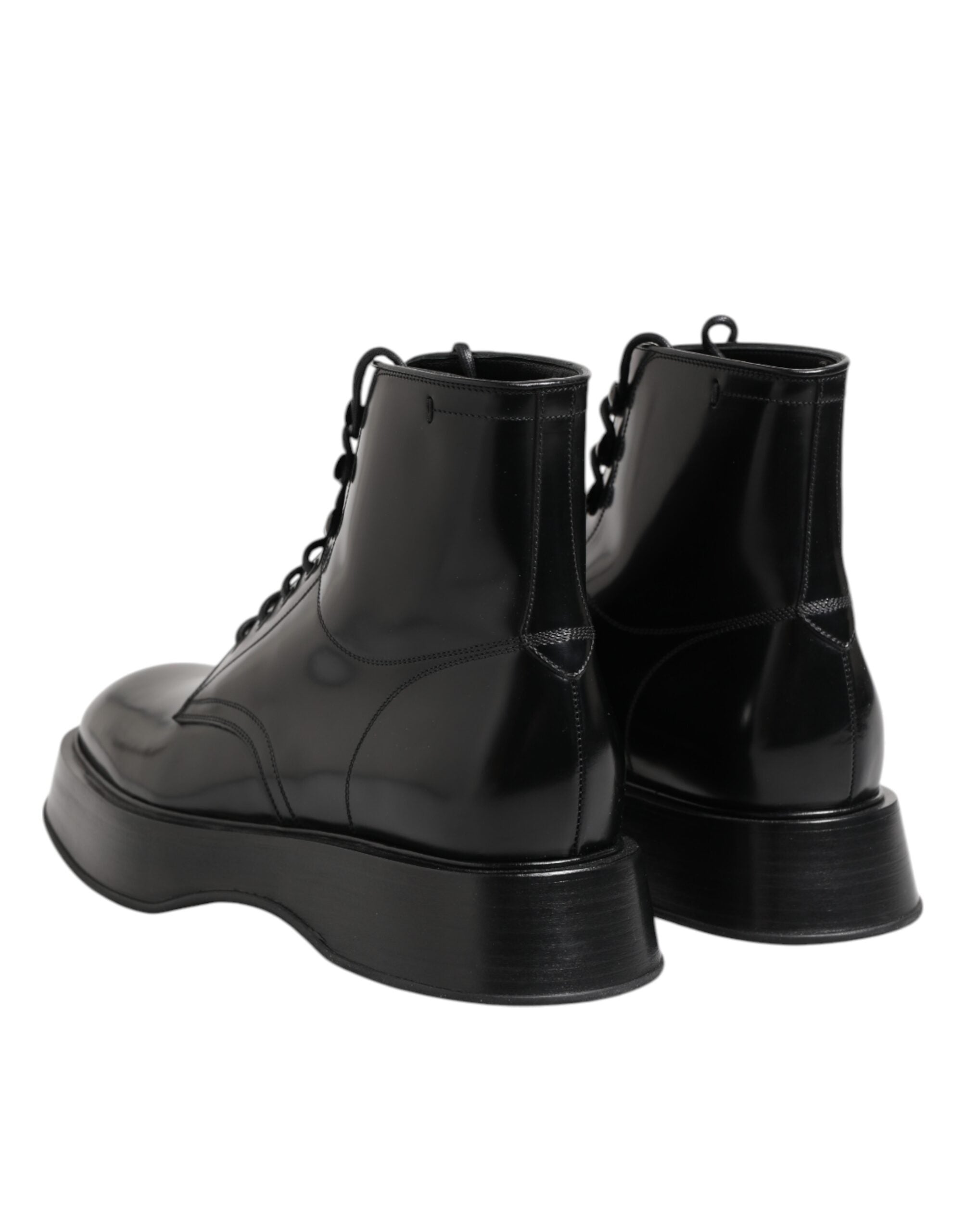 Black Leather Logo Ankle Boots Lace Up Shoes