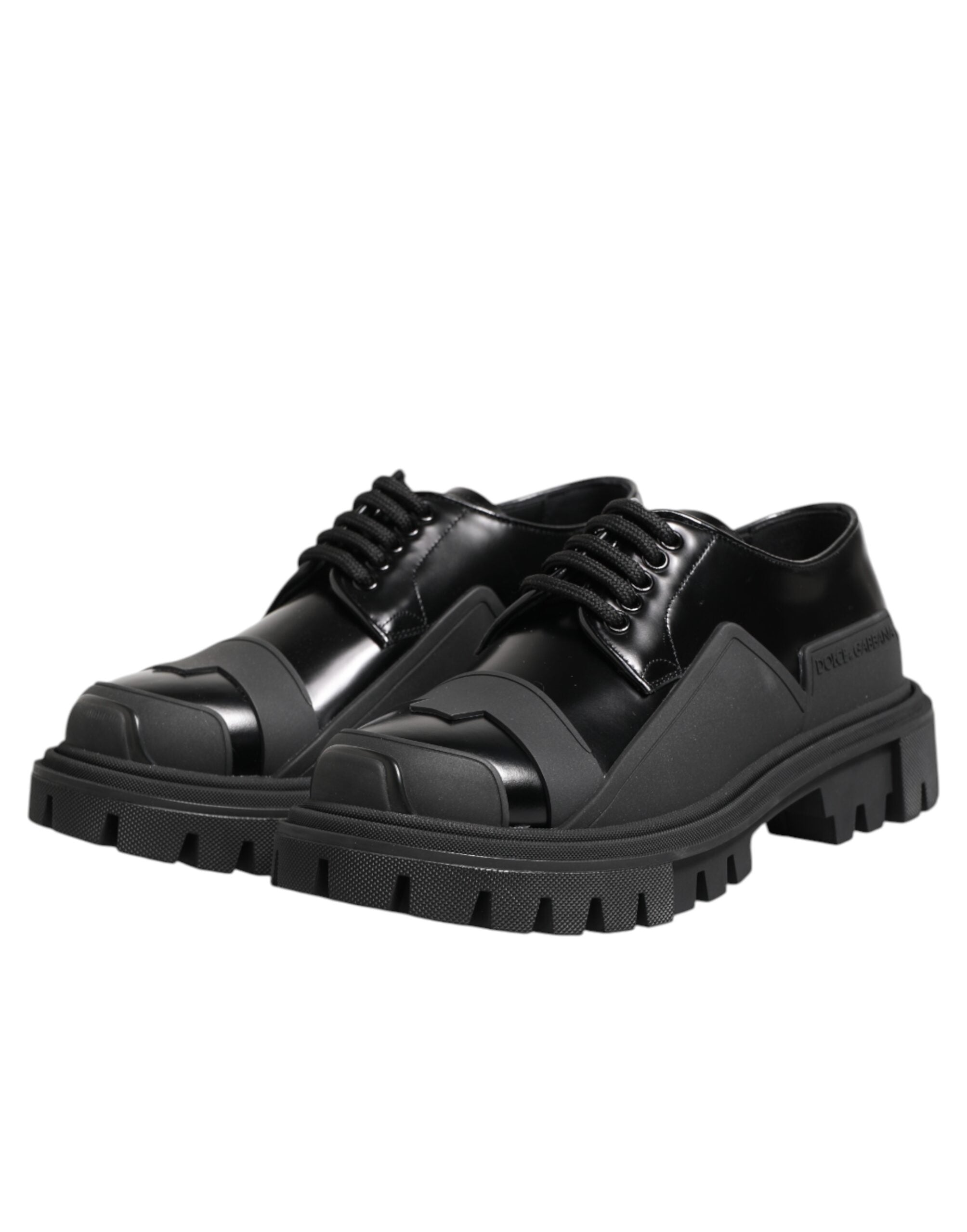 Black Patent Leather Trekking Derby Shoes