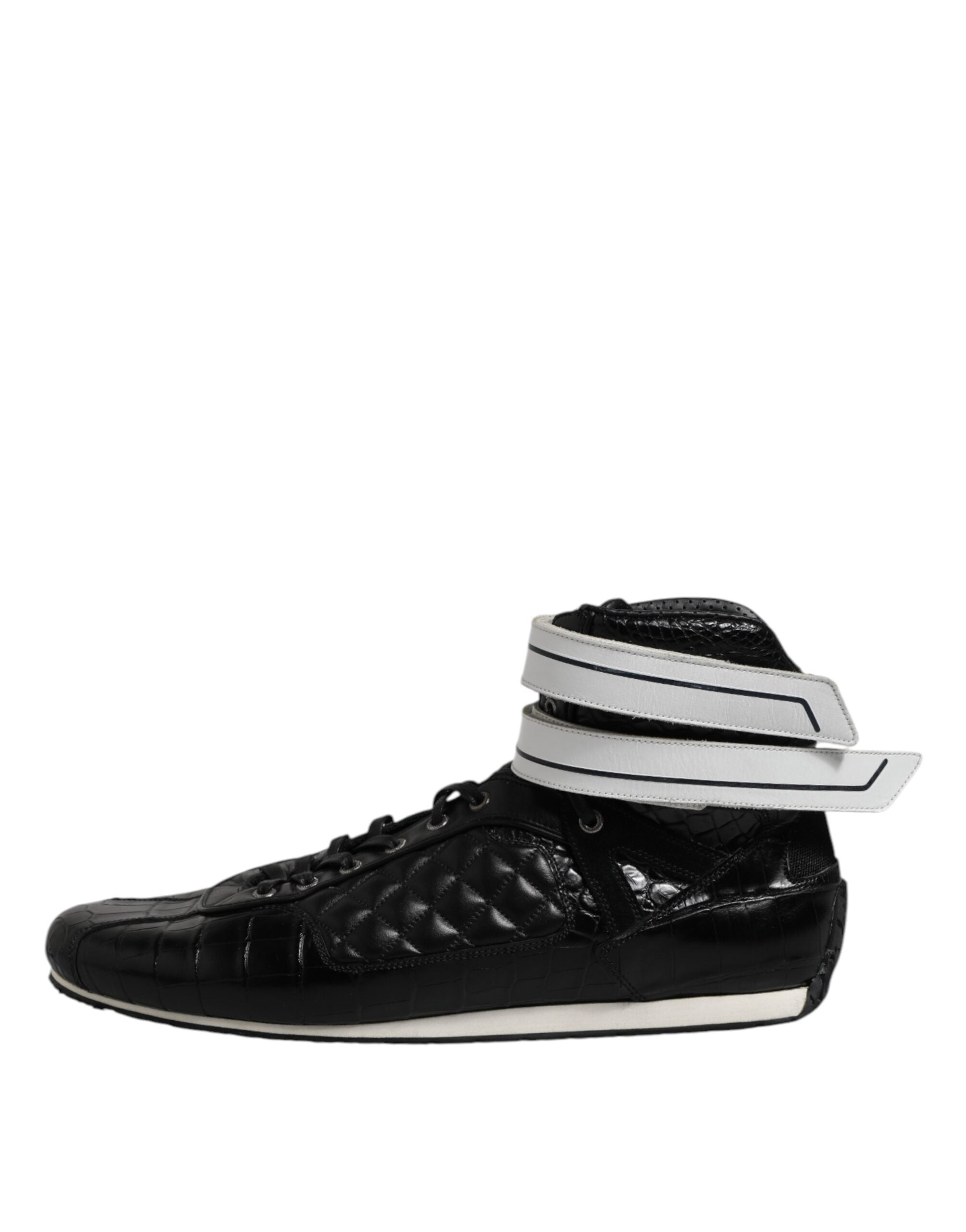 Black Quilted Leather Lace Up Sneakers Shoes