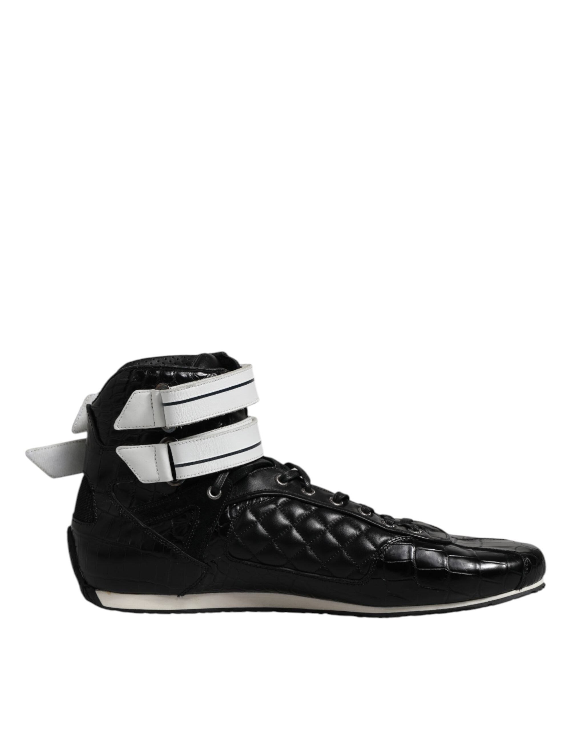 Black Quilted Leather Lace Up Sneakers Shoes