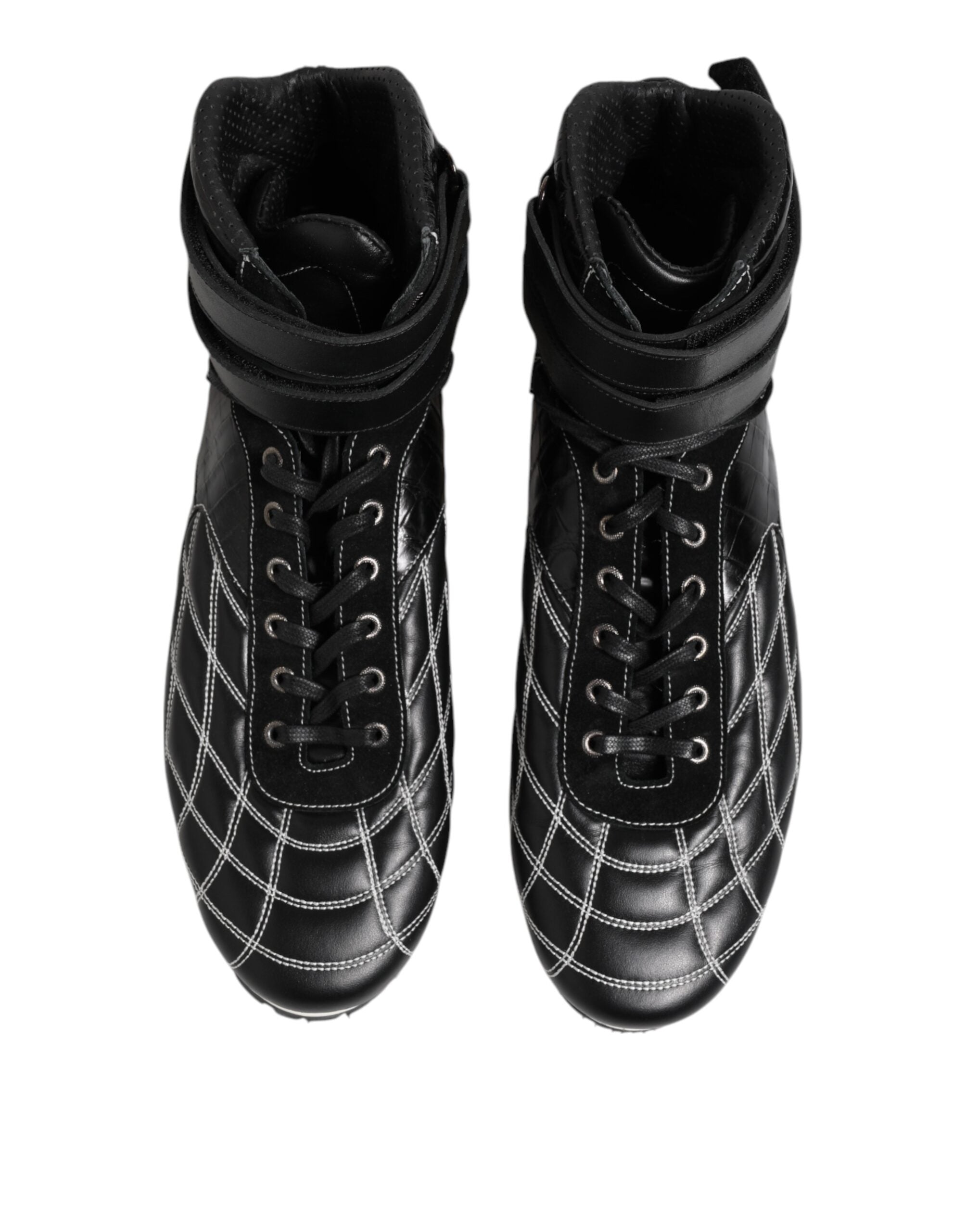 Black Quilted Leather Lace Up Sneakers Shoes
