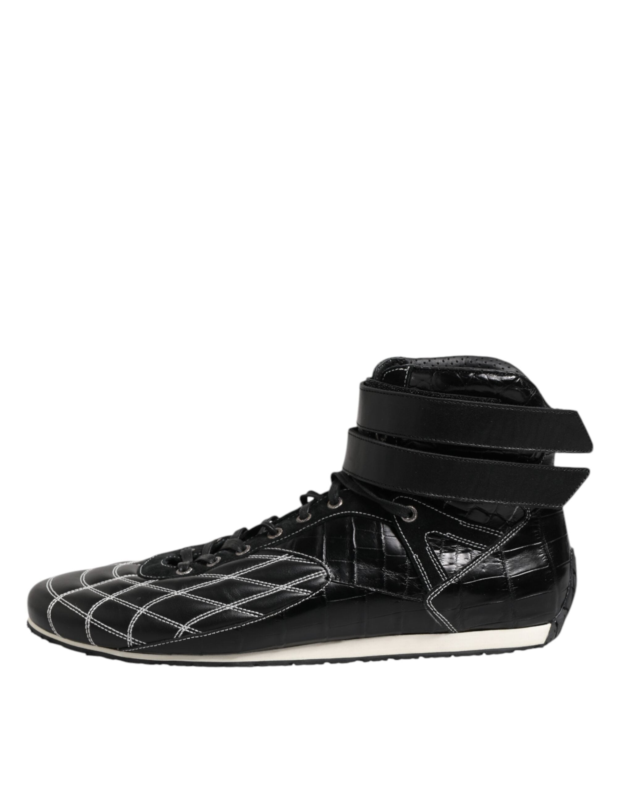 Black Quilted Leather Lace Up Sneakers Shoes