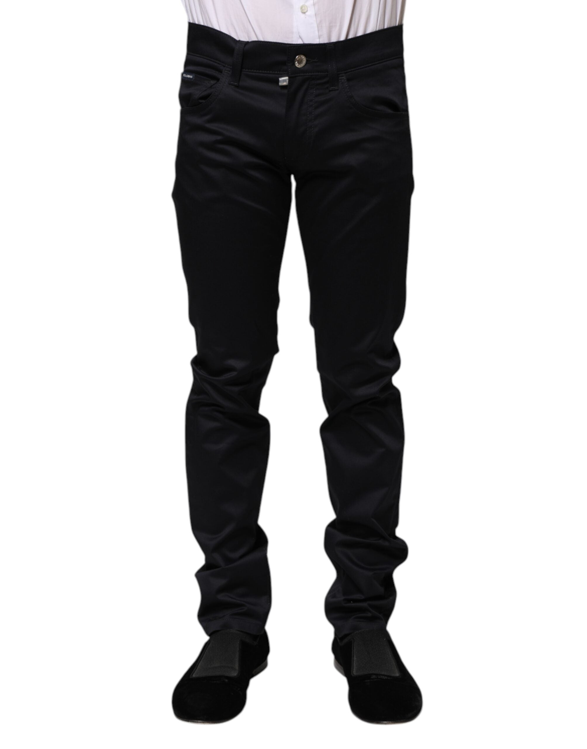 Black Cotton Skinny Mid Waist Pants