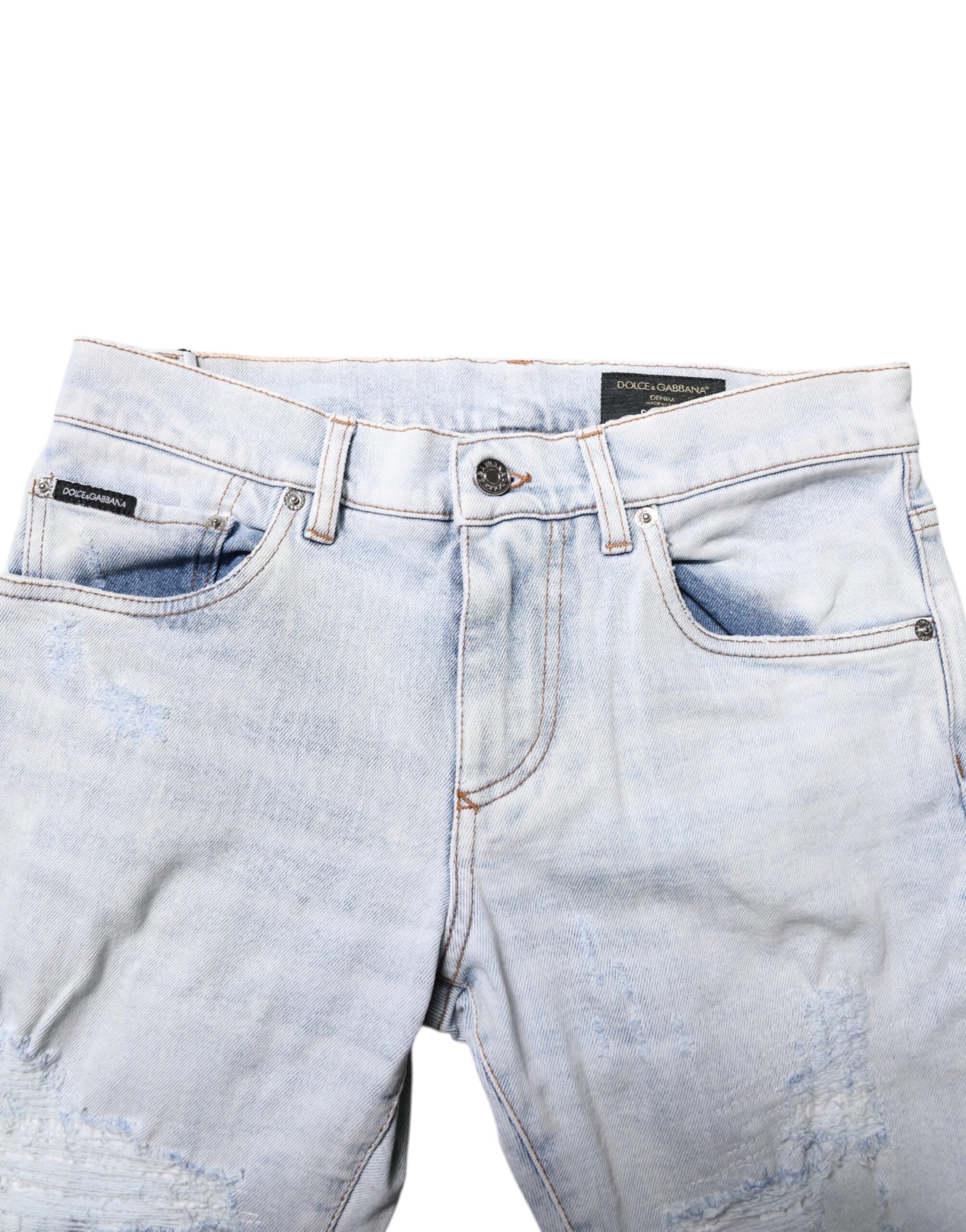 Light Blue Tattered Skinny Denim Jeans