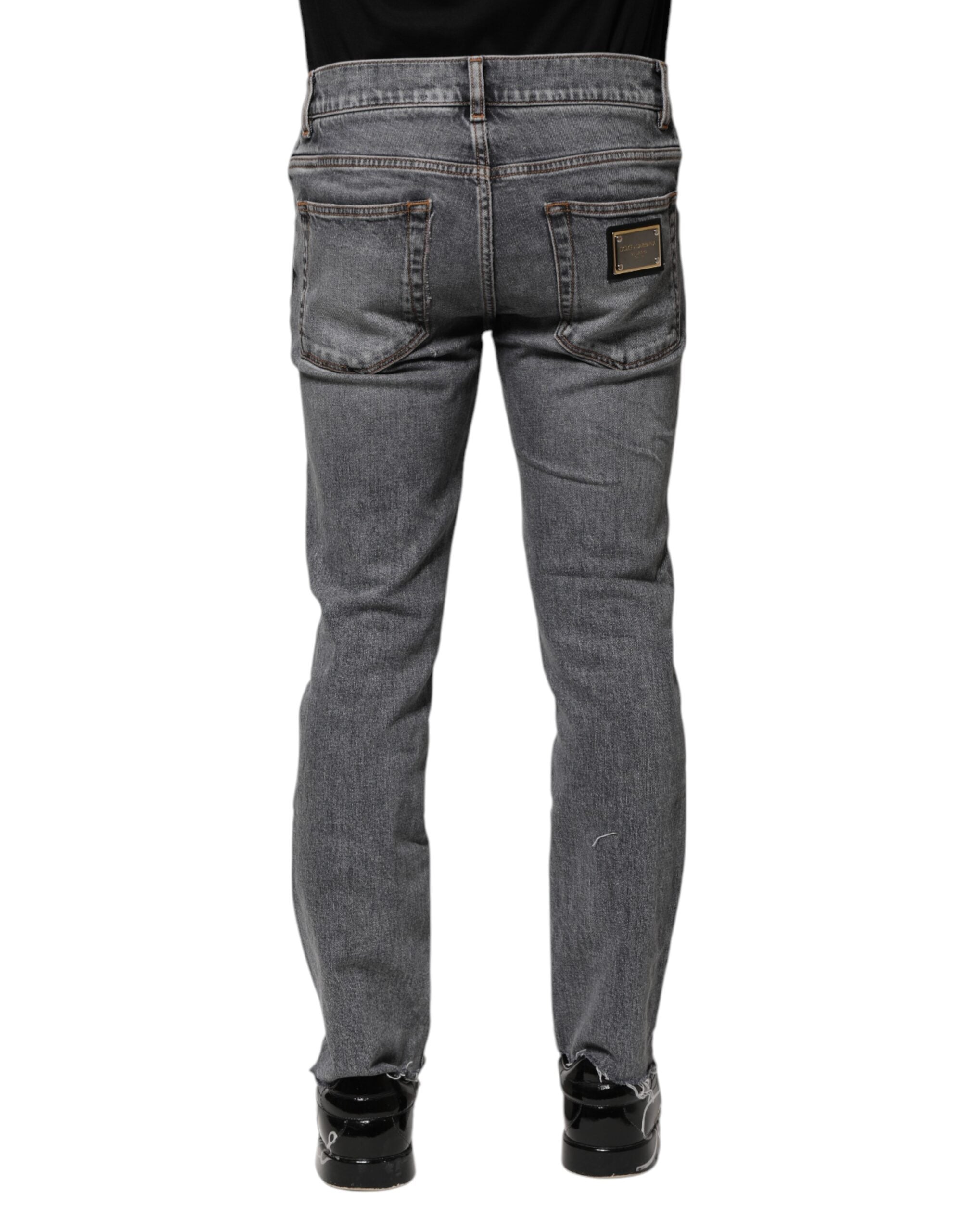 Gray Cotton Skinny Men Denim Jeans