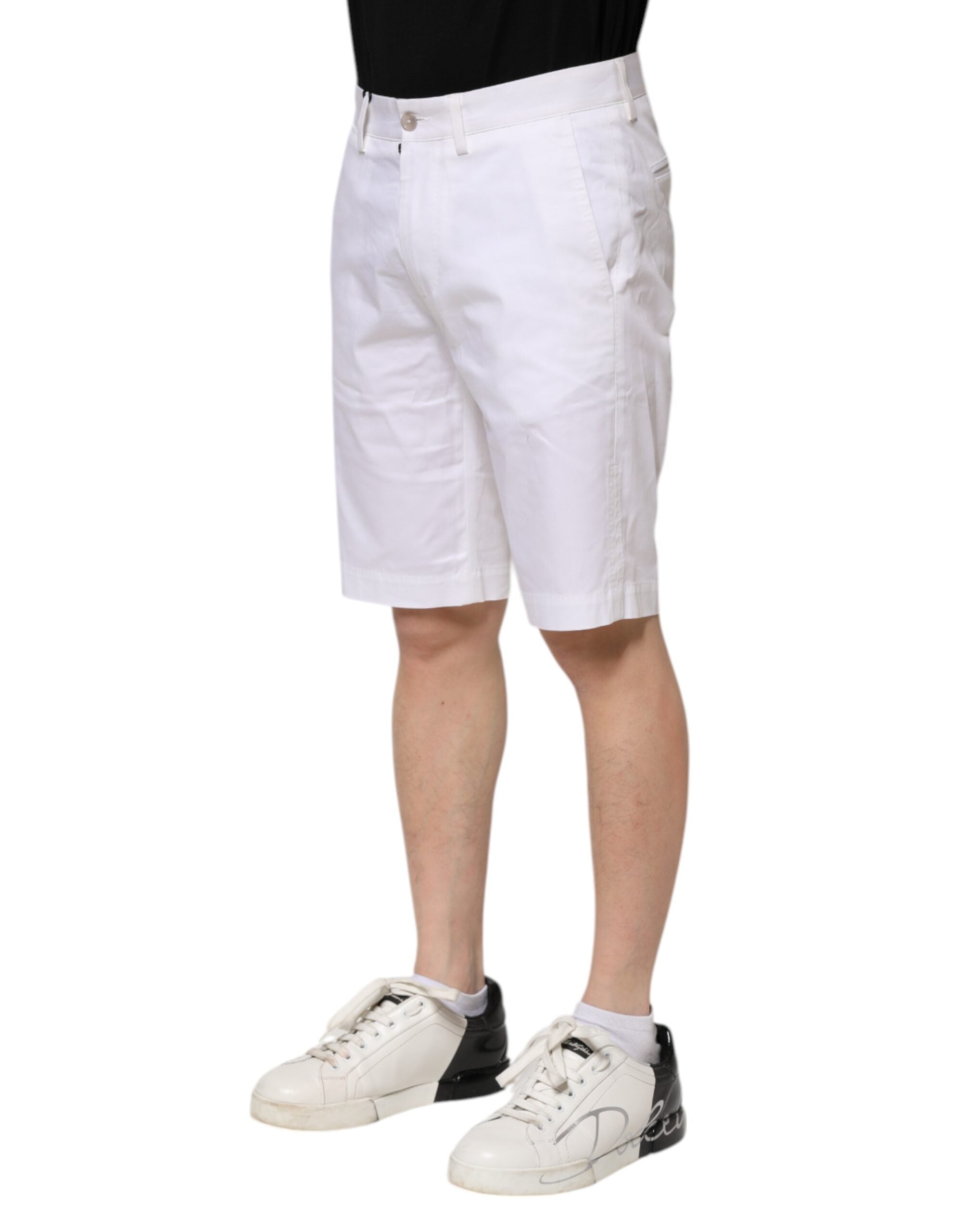 White Cotton Stretch Men Denim Bermuda Shorts