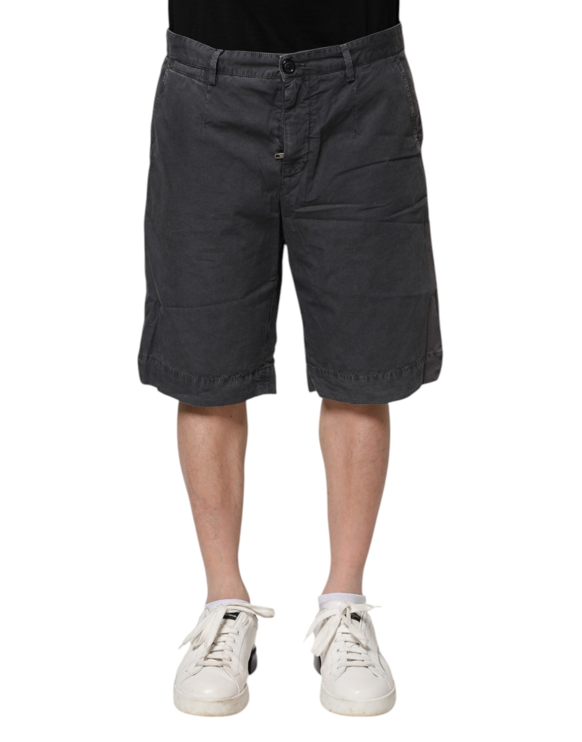 Dark Gray Cotton Stretch Denim Bermuda Shorts