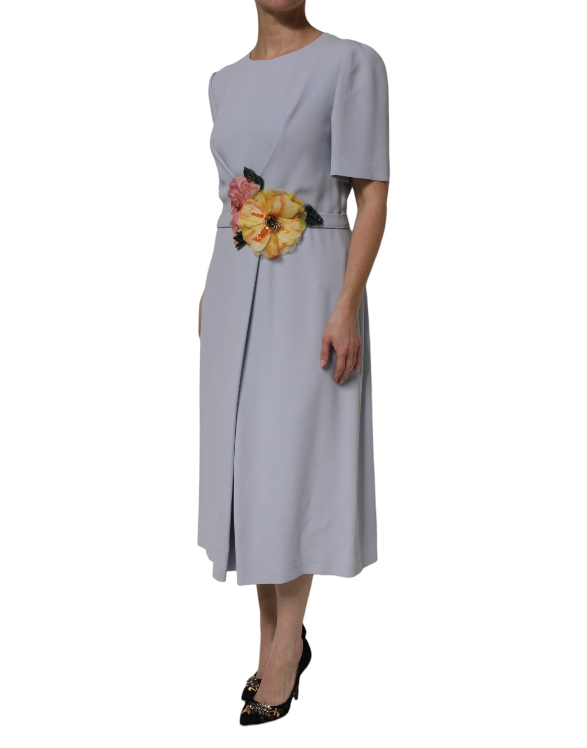 Gray Viscose ShortSleeve Sheath Midi Dress