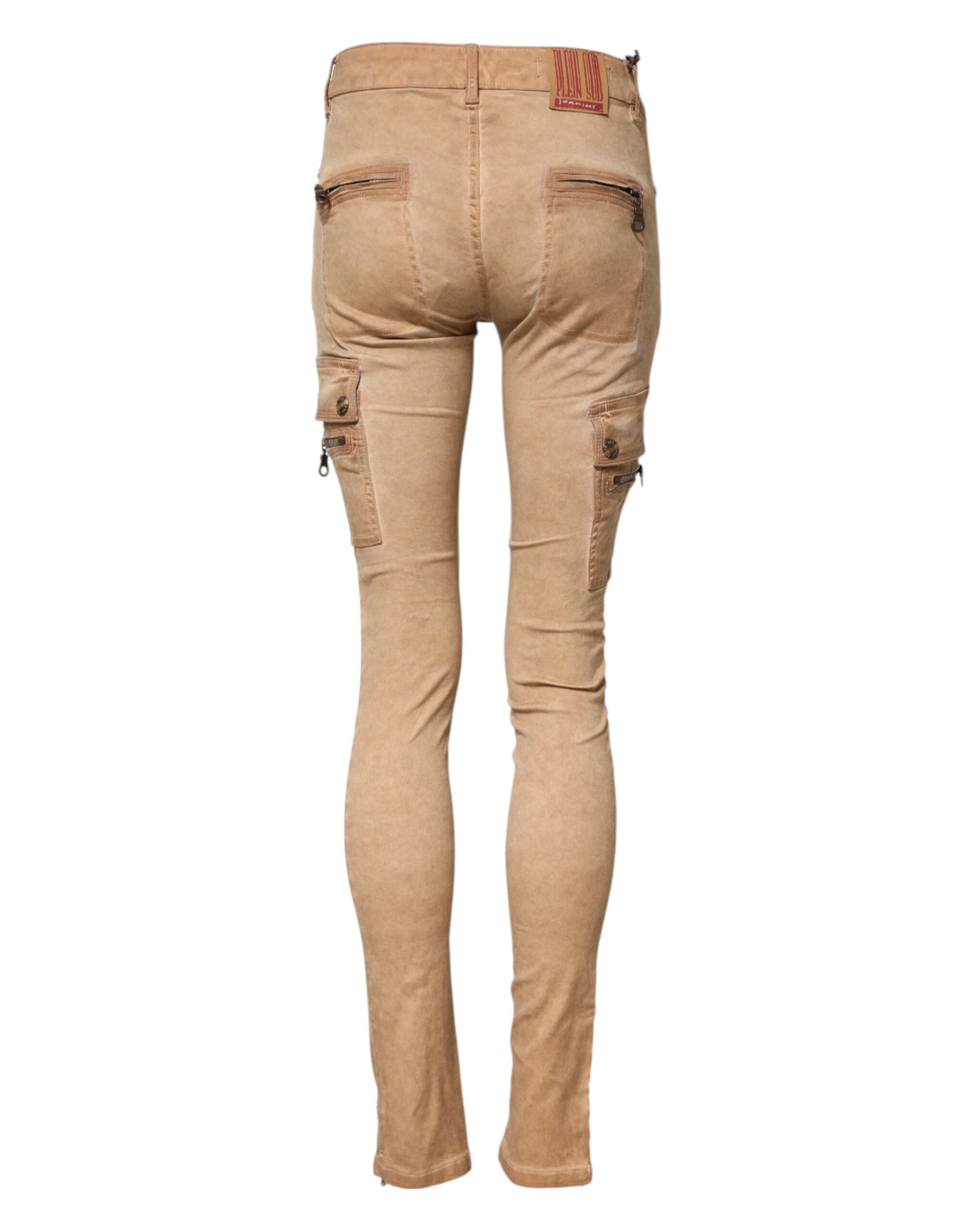 Brown Cotton Mid Waist Skinny Denim Jeans