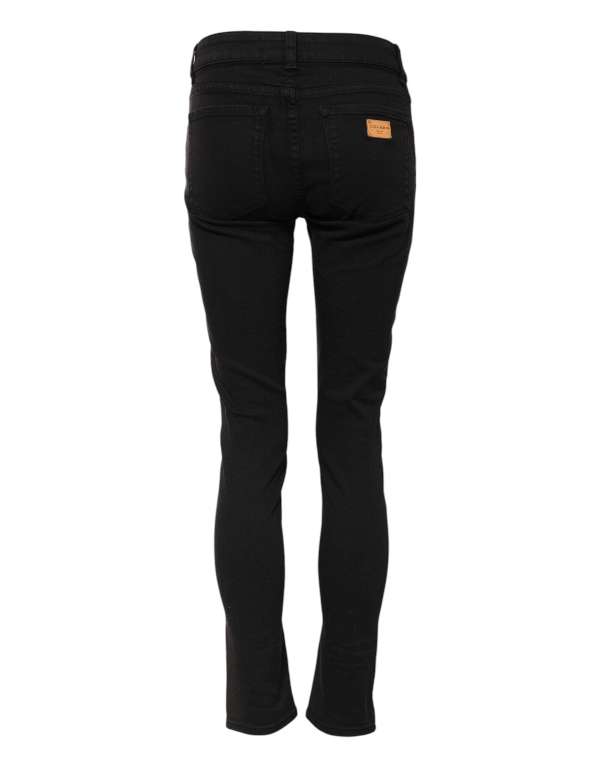 Black Cotton Skinny Mid Waisted Denim Jeans