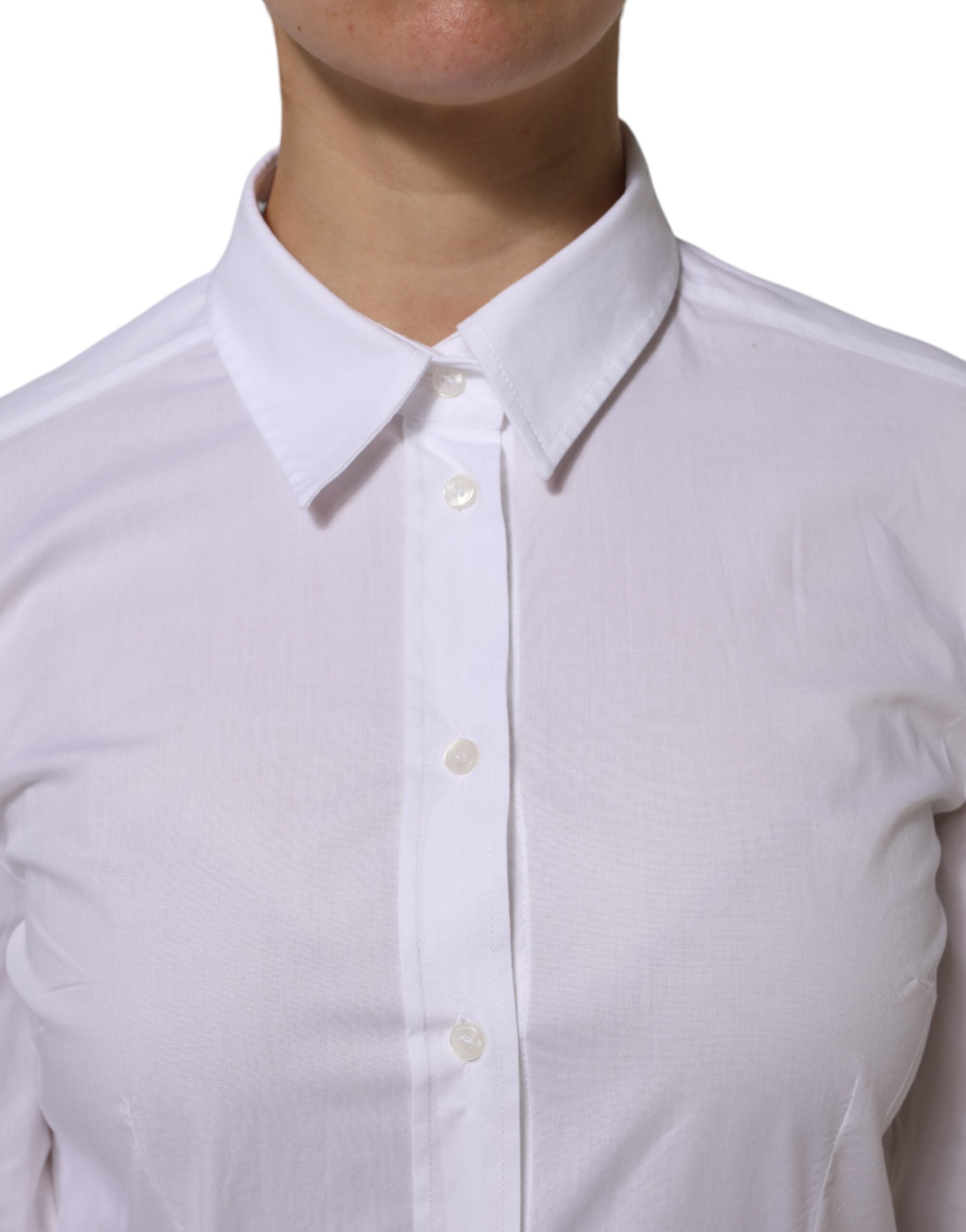 White Cotton Long Sleeves Collared Top Shirt
